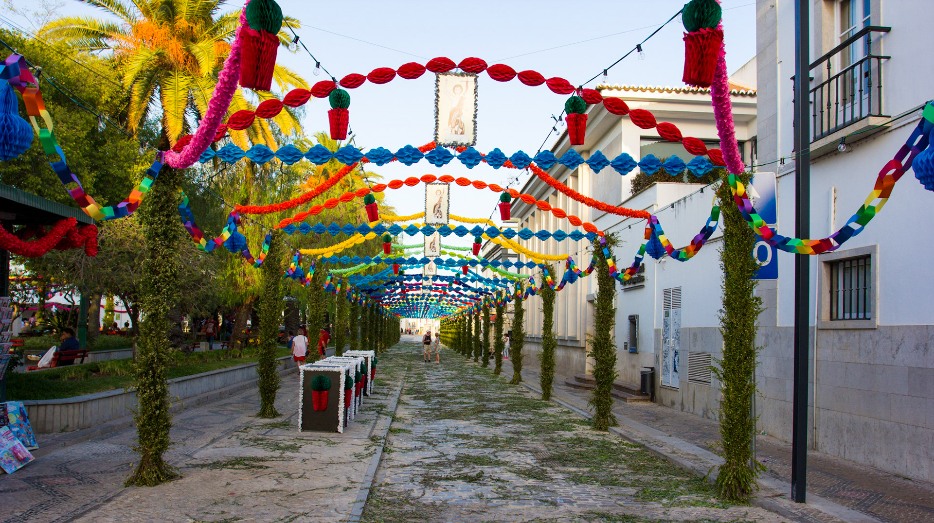The street is all prepared for the Arraiais dos Santos Populares (or in English The Celebration of the Popular Saints). I don't know if they ever celebrate the unpopular saints! The roadway is strewn with fresh herbs, mainly basil I think.Please see my Photographs of Portugal at: http://www.jamespdeans.co.uk/p116503744
