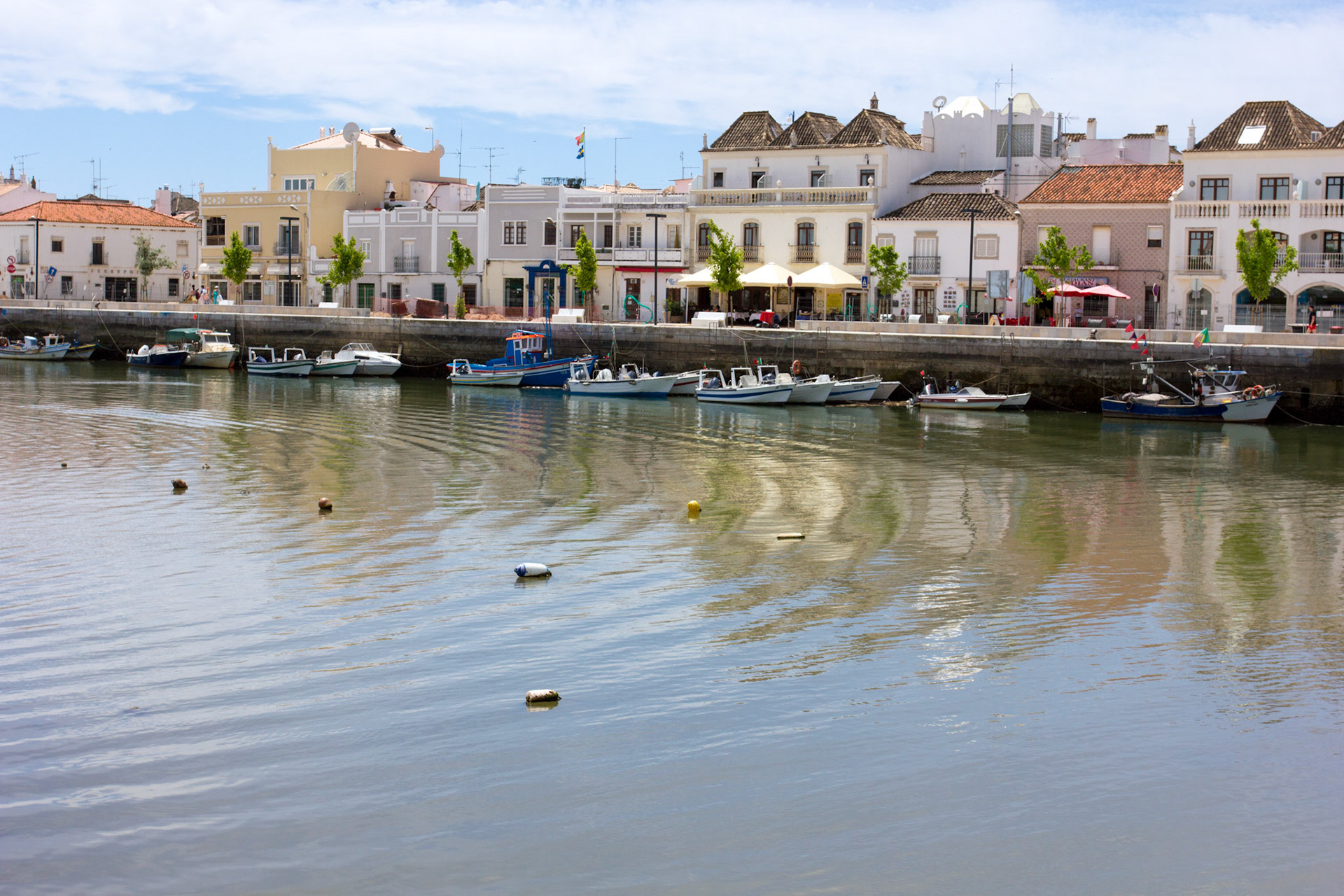 Boats moored at the Quay on the Gilão River (Tavira, Algarve, Portugal)