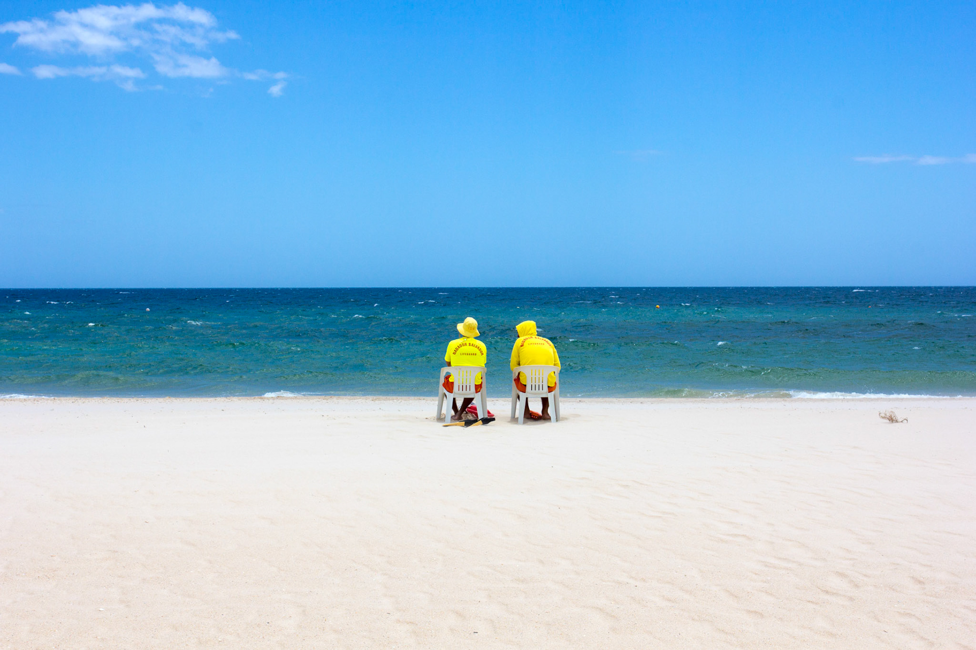 On Tavira Island - Praia do Barril beach. The lifeguards having a quiet day as the tourists don't like getting sand blasted.