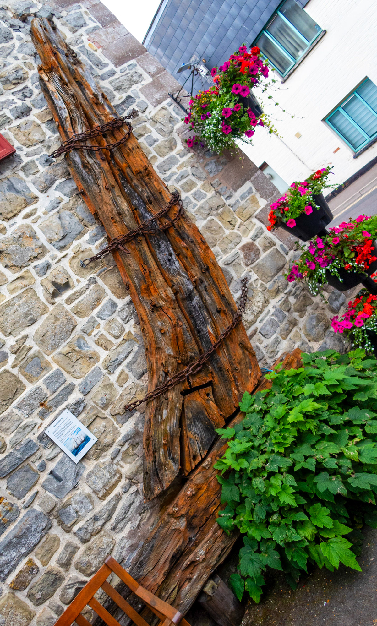 Watchet 27 June 2023 - The Charlotte was built in Southampton in 1867. It was a 73 ton ketch and was based at Watchet 1892-1927. This stern post was found in 2001 when the marina was being built.