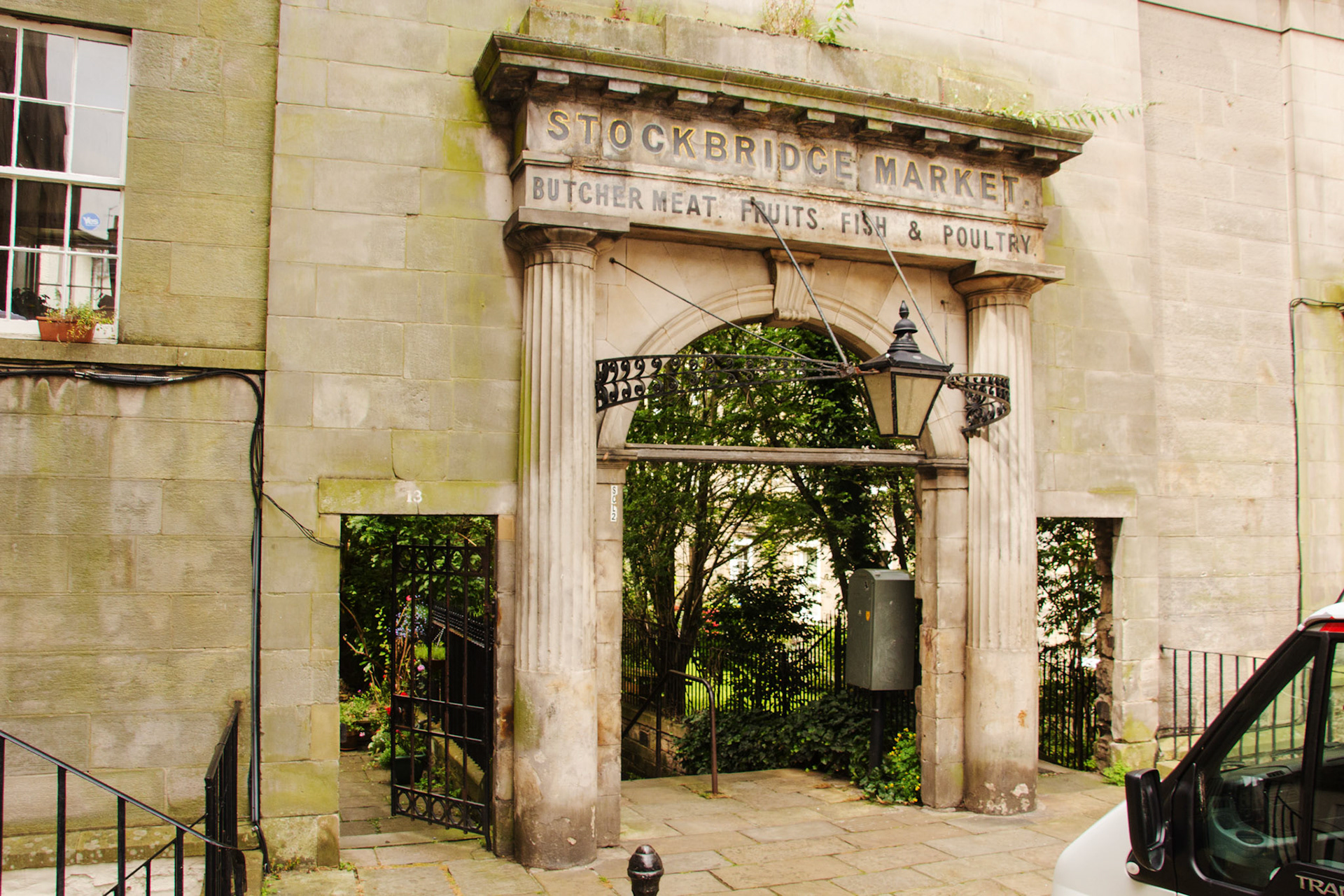 Edinburgh - Ghostsign - Stockbridge Market. Butcher Meat, Fruits, Fish &amp; Poultry.