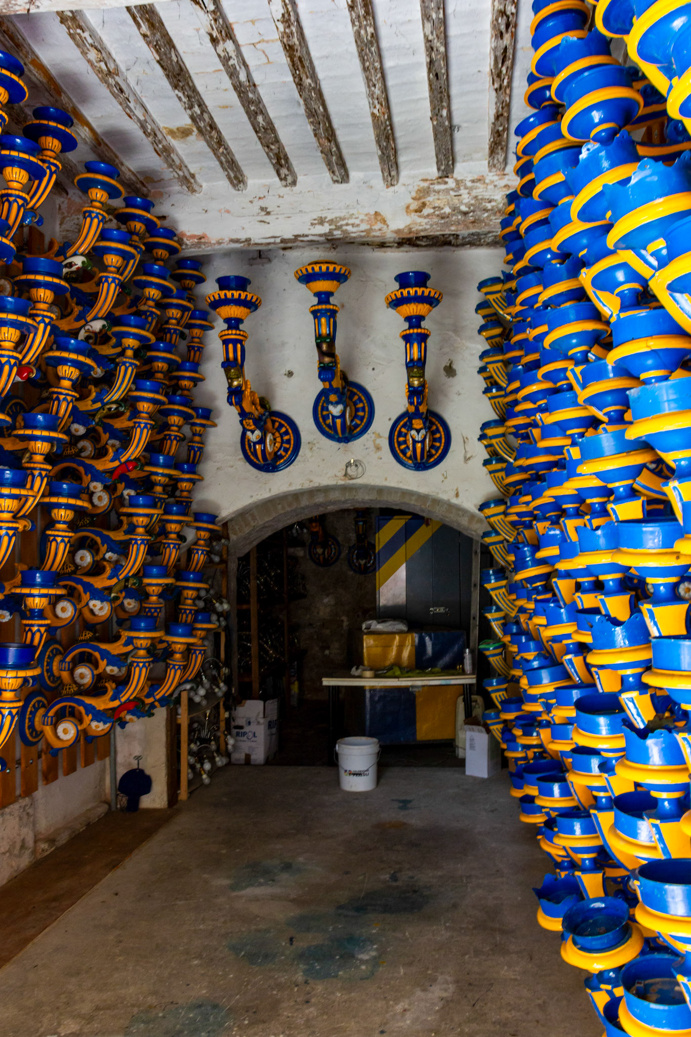 Storing street decorations for the Palio - Siena 26 June 2024