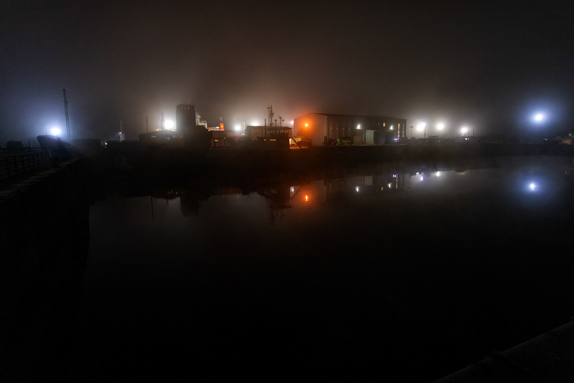 Greenock in a night time fog 13 December 2022
