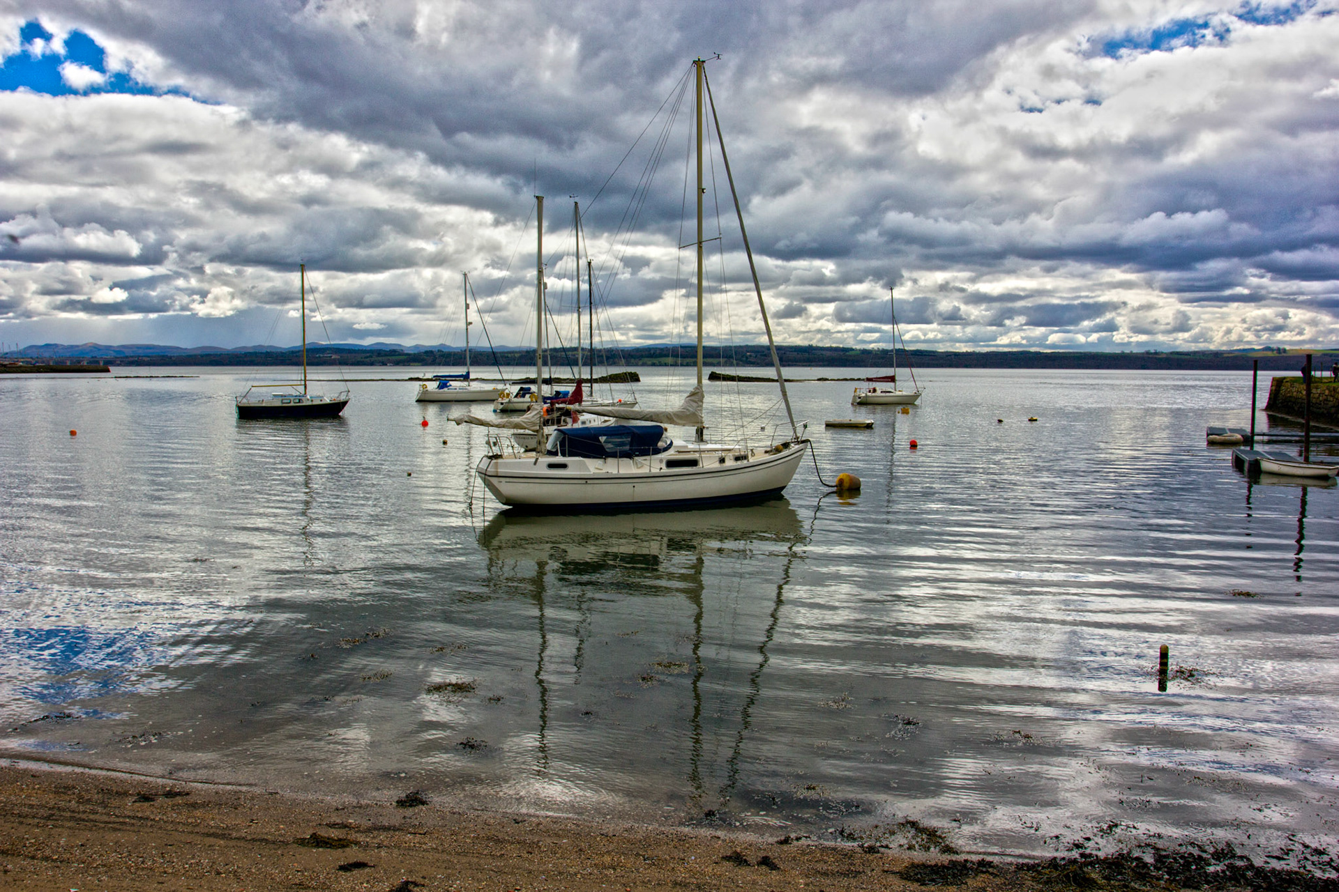 Limekilns - Yachts anchored in the old harbour 16 April 2016. There's more Photographs of Fife in my more general Scottish folder at: http://www.jamespdeans.co.uk/p350570900