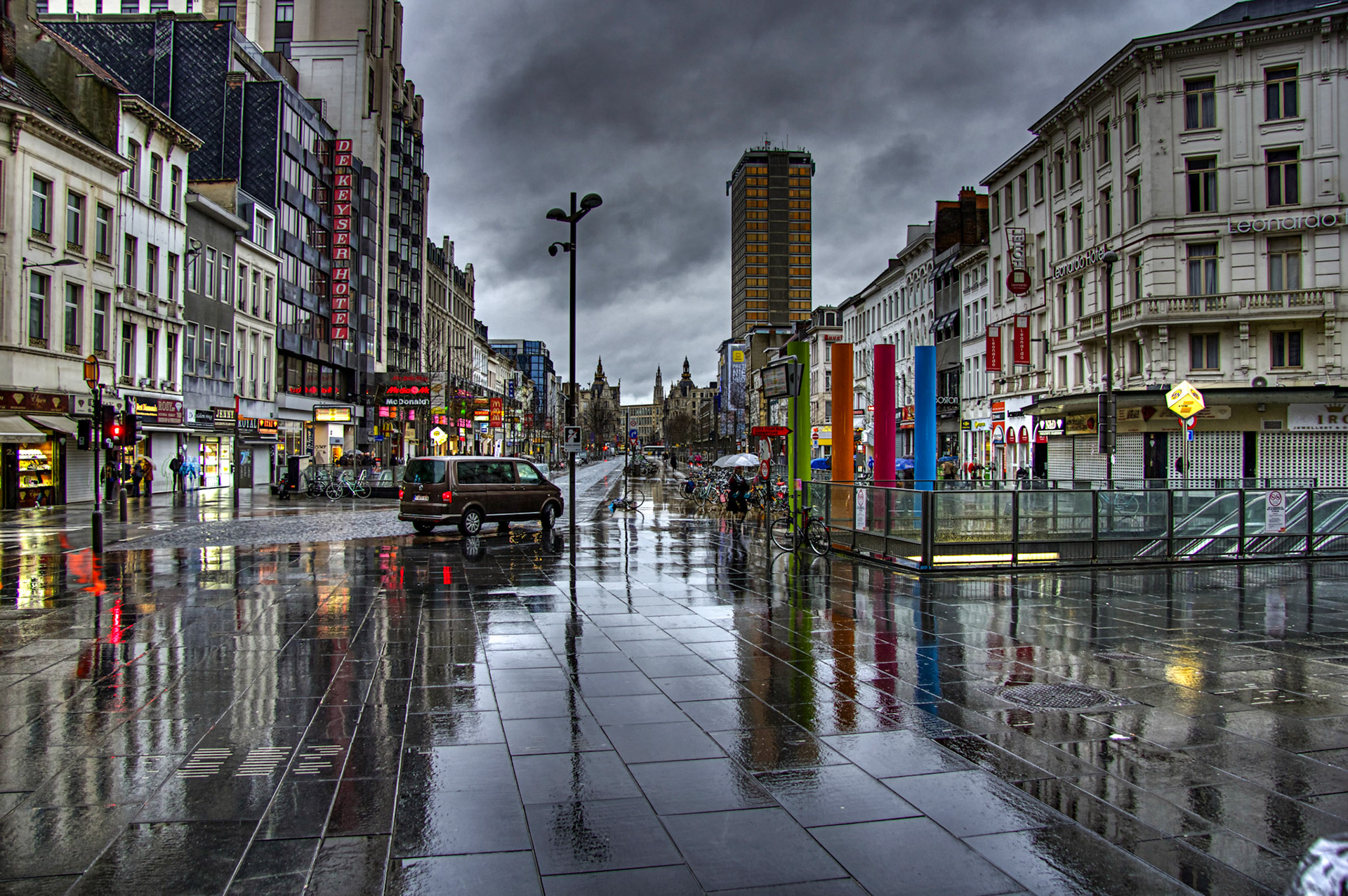 Outside Antwerp Railway Station on a wet day. Please see my other Photographs at: http://www.jamespdeans.co.uk/