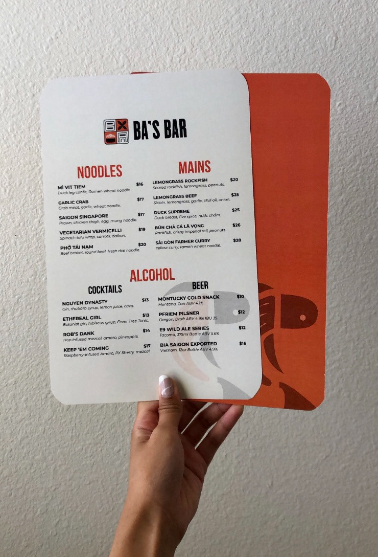 Menu: front and back