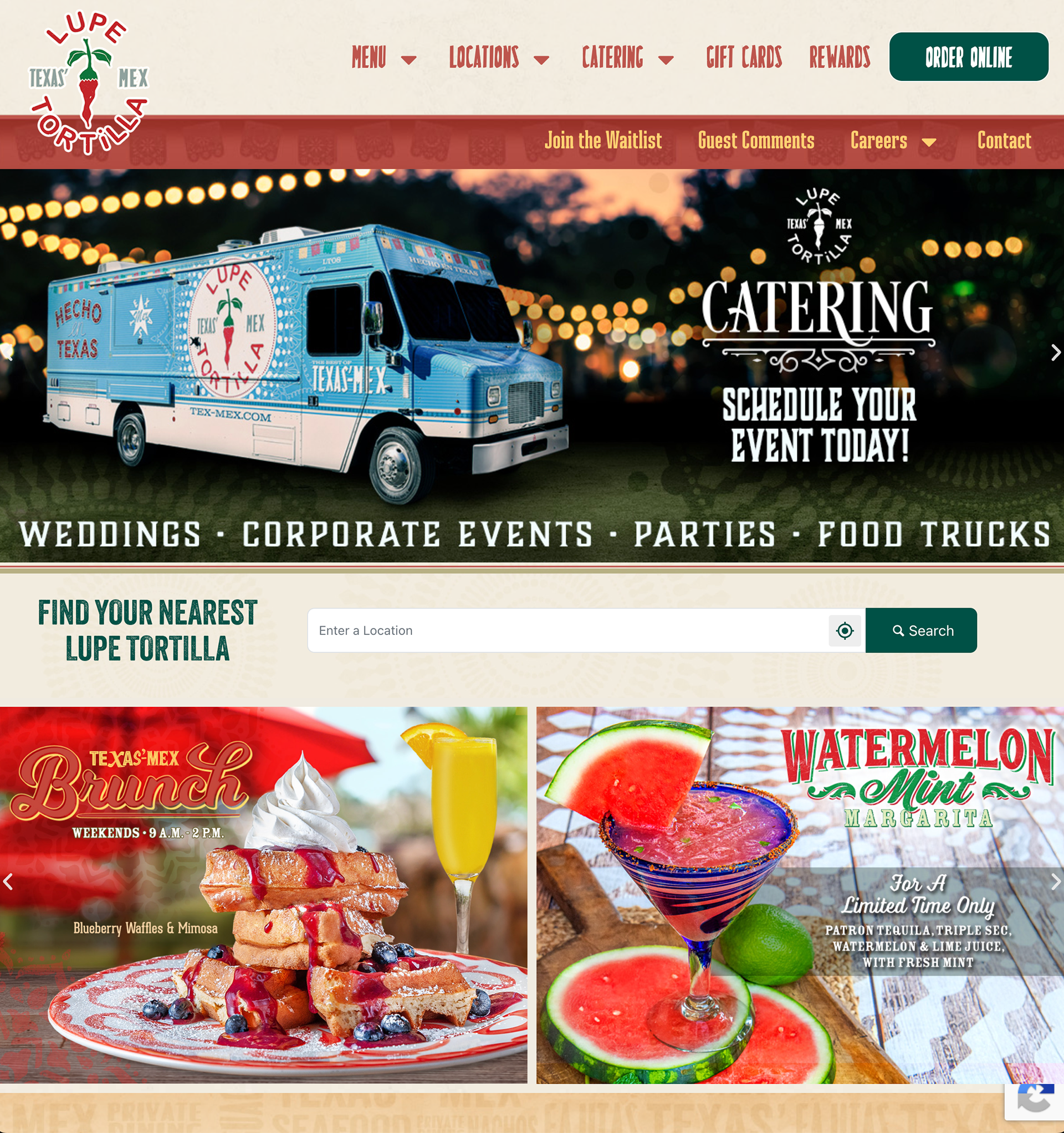 Lupe Tortilla Restaurants 2026 website redesign landing page.
