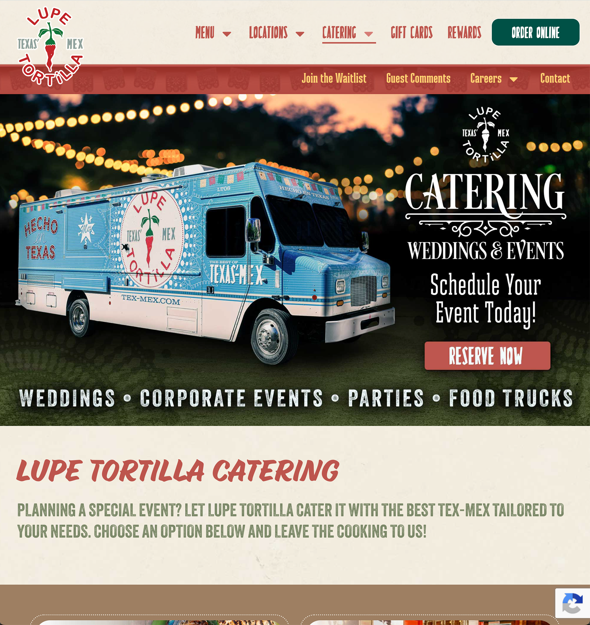 Lupe Tortilla Restaurants 2026 website Catering landing page.