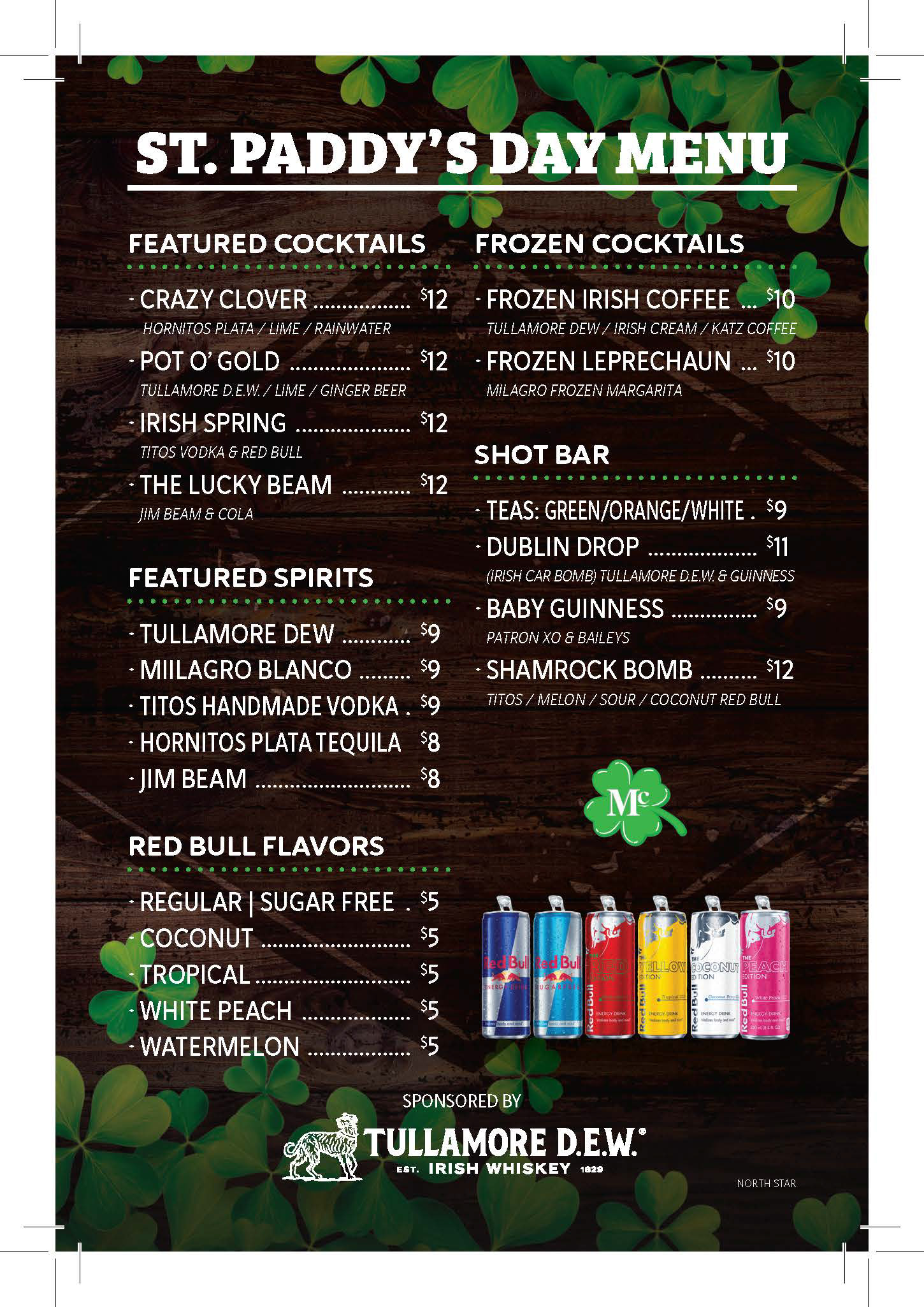 McIntyre's USA St. Paddy's Day Event Specialty Drink 4x6" Print Menu — Back