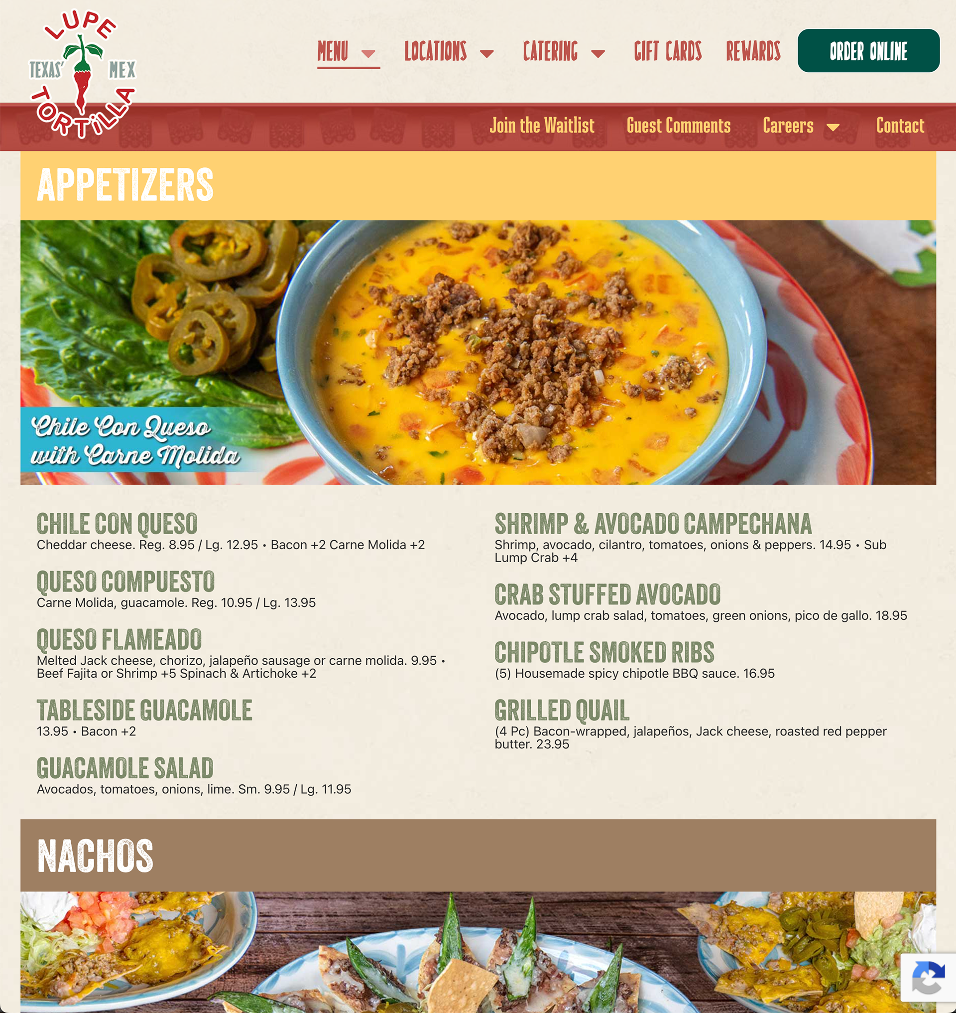 Lupe Tortilla Restaurants 2026 menu redesign.