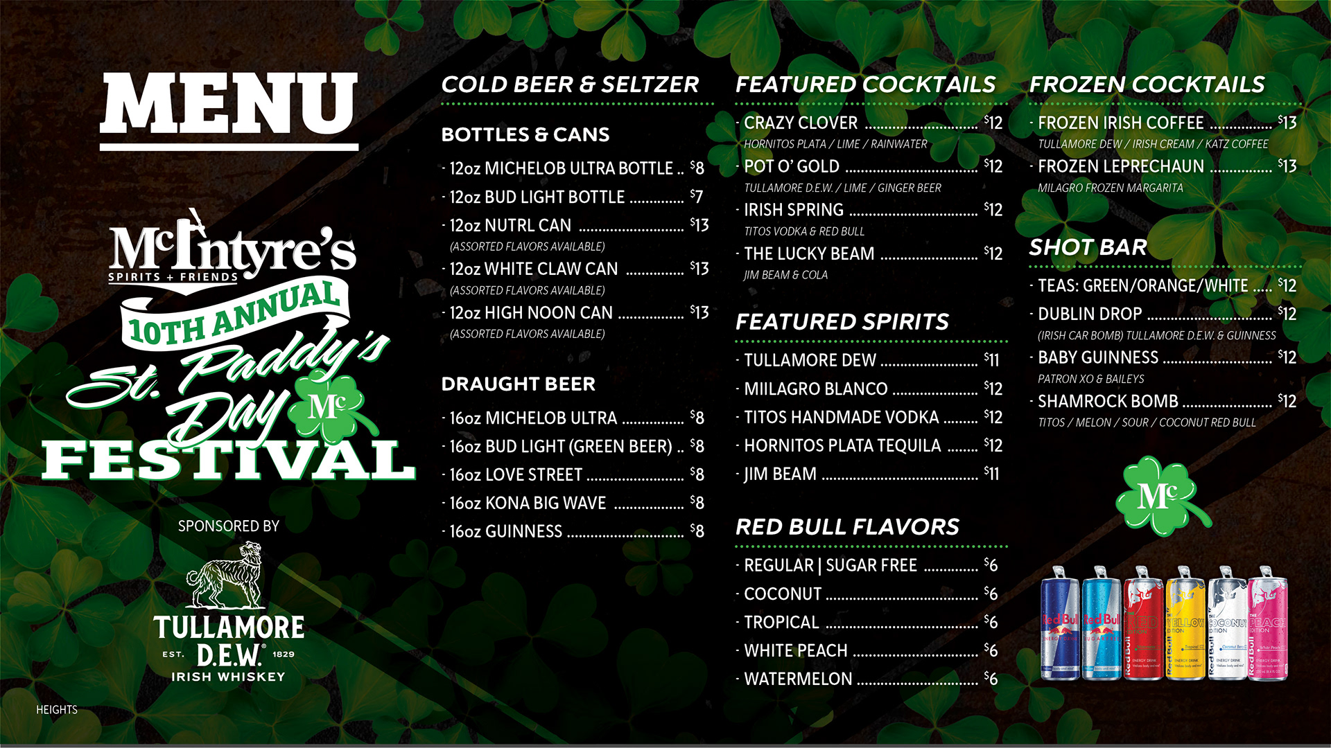 McIntyre's USA St. Paddy's Day Specialty Drink POS Menu