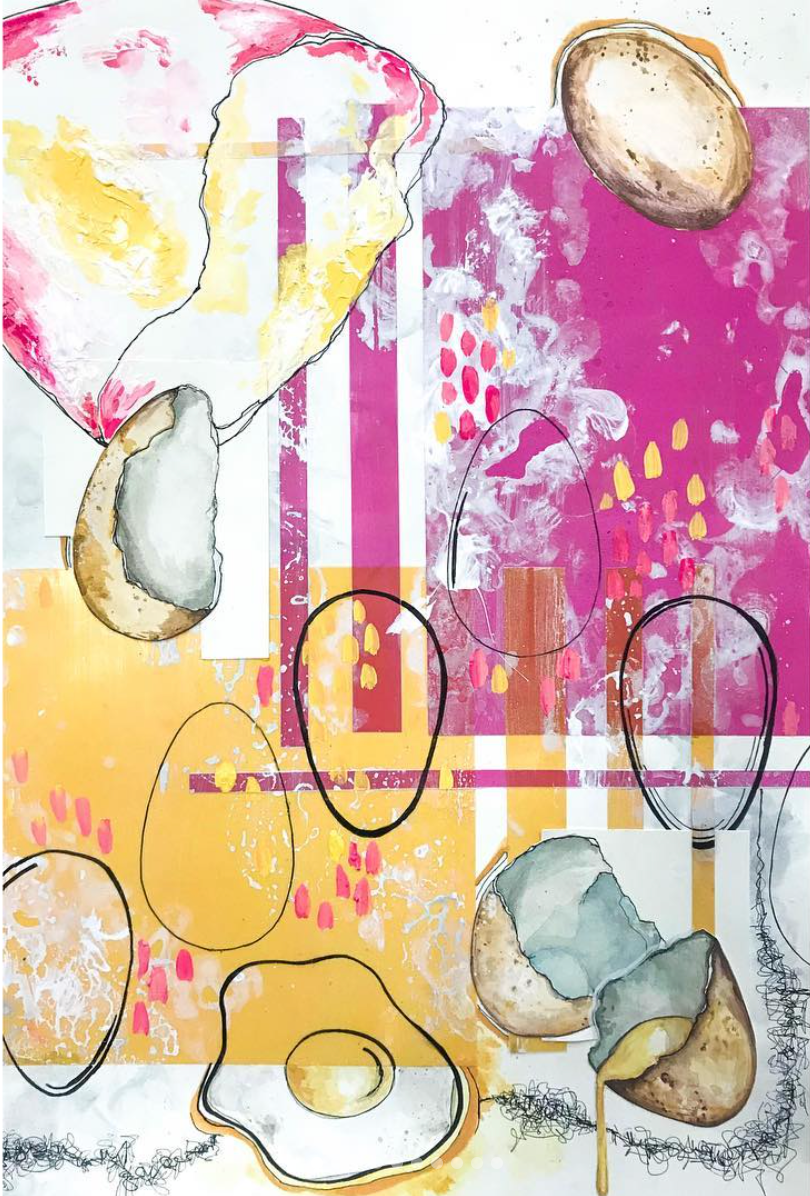 "eggs", mixed media