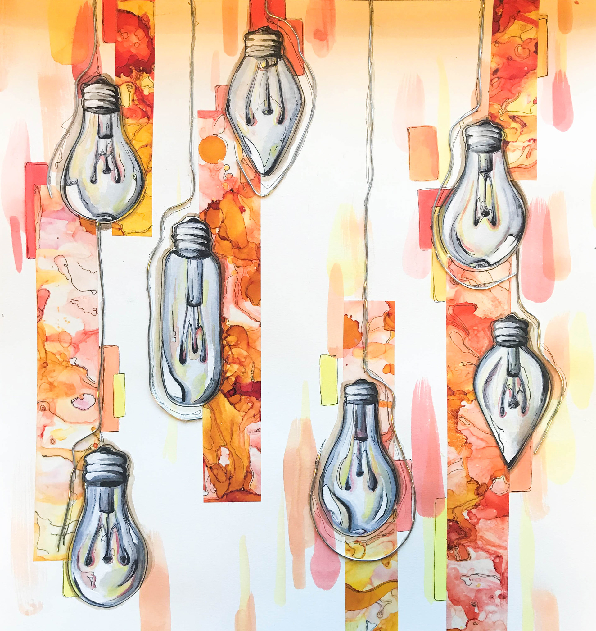"lightbulbs", mixed media