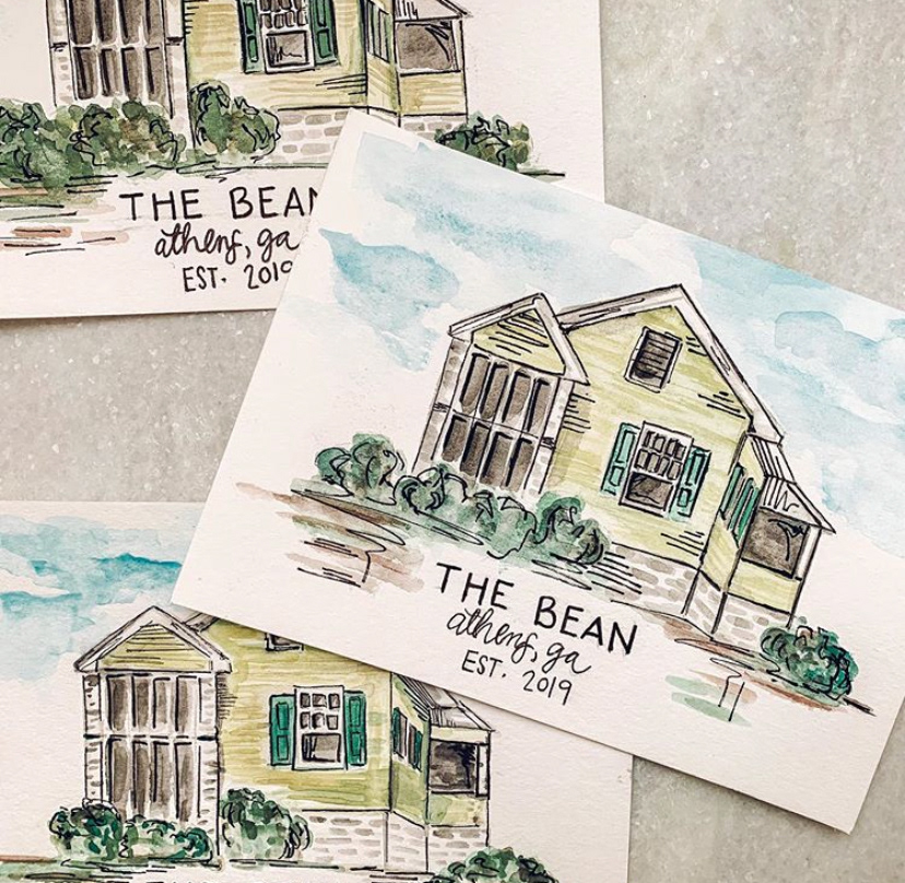 5x7 custom home watercolor