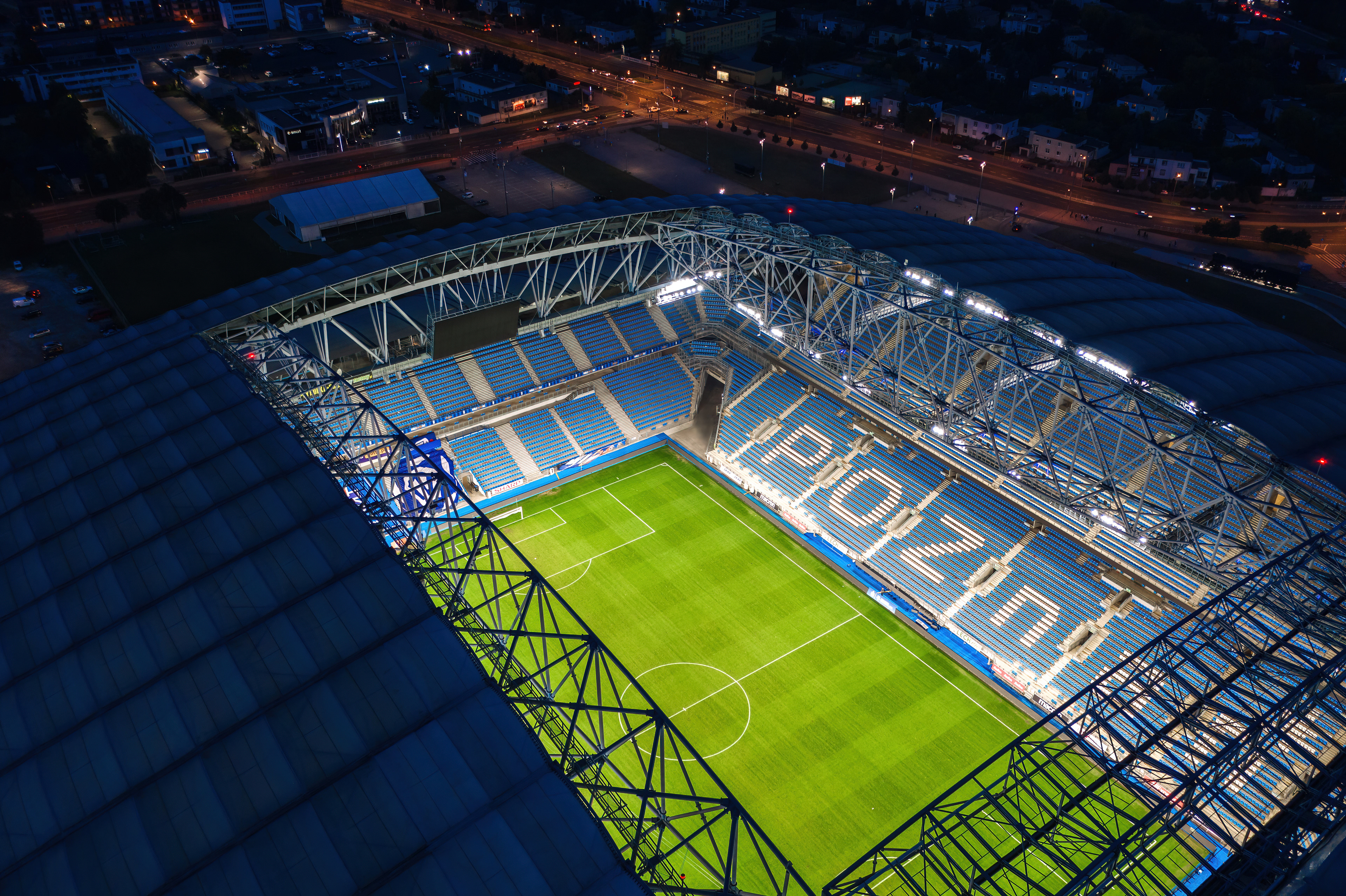 Aerial view of city stadium in Poznan