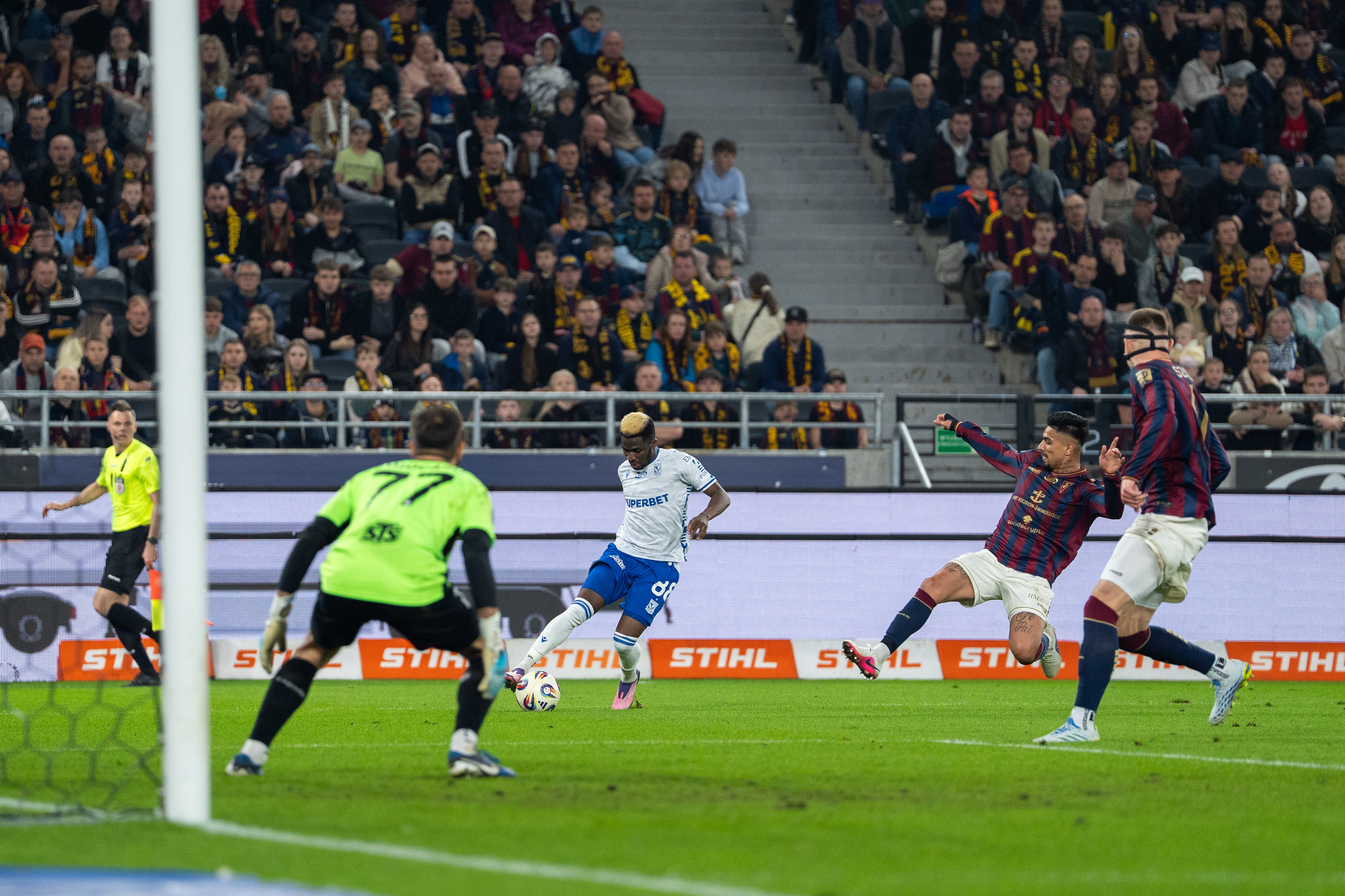 Taofeek Ismaheel of Lech Poznan in attack in Szczecin