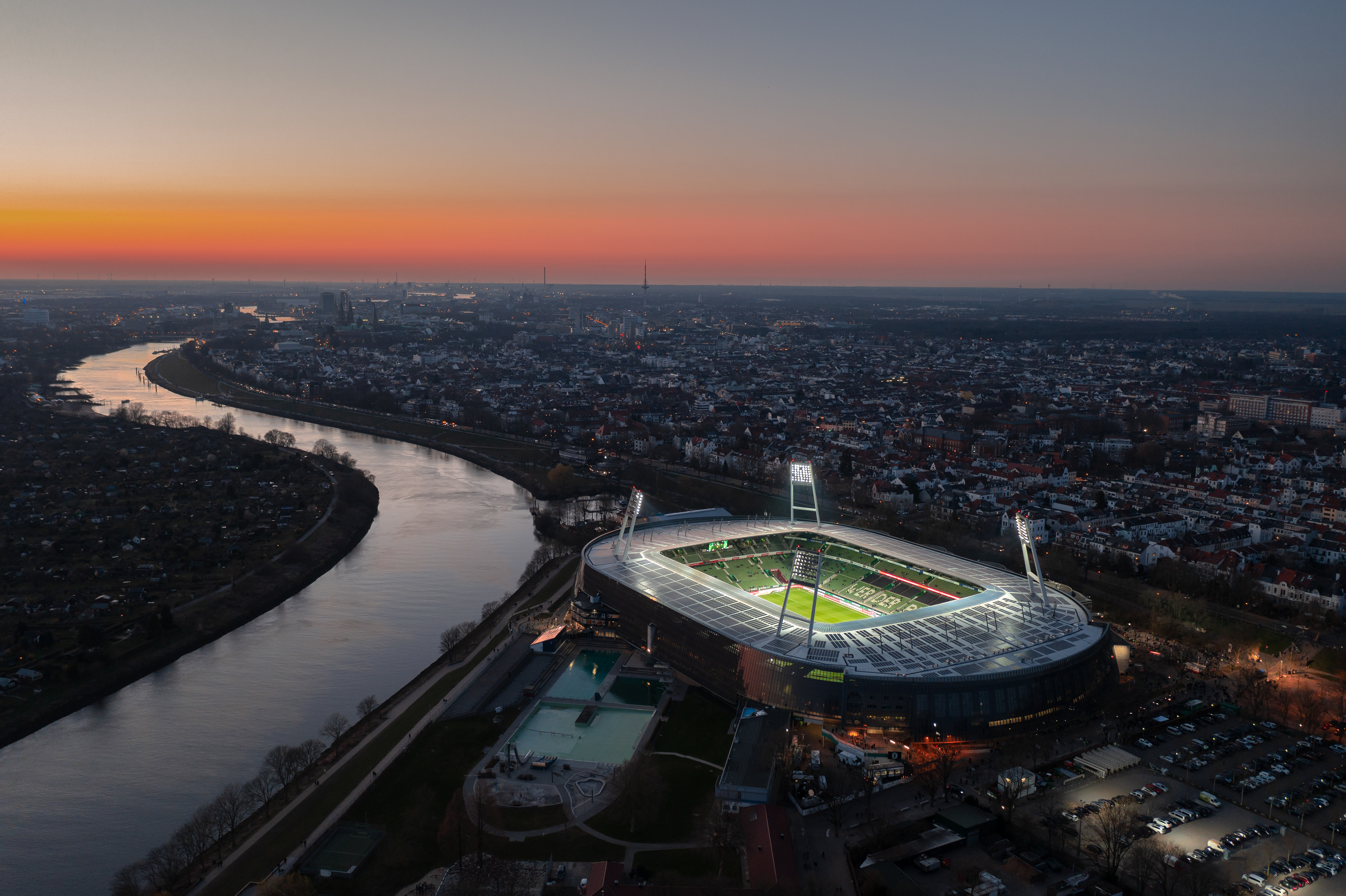 Aerial view of Wesserstadion in Bremen