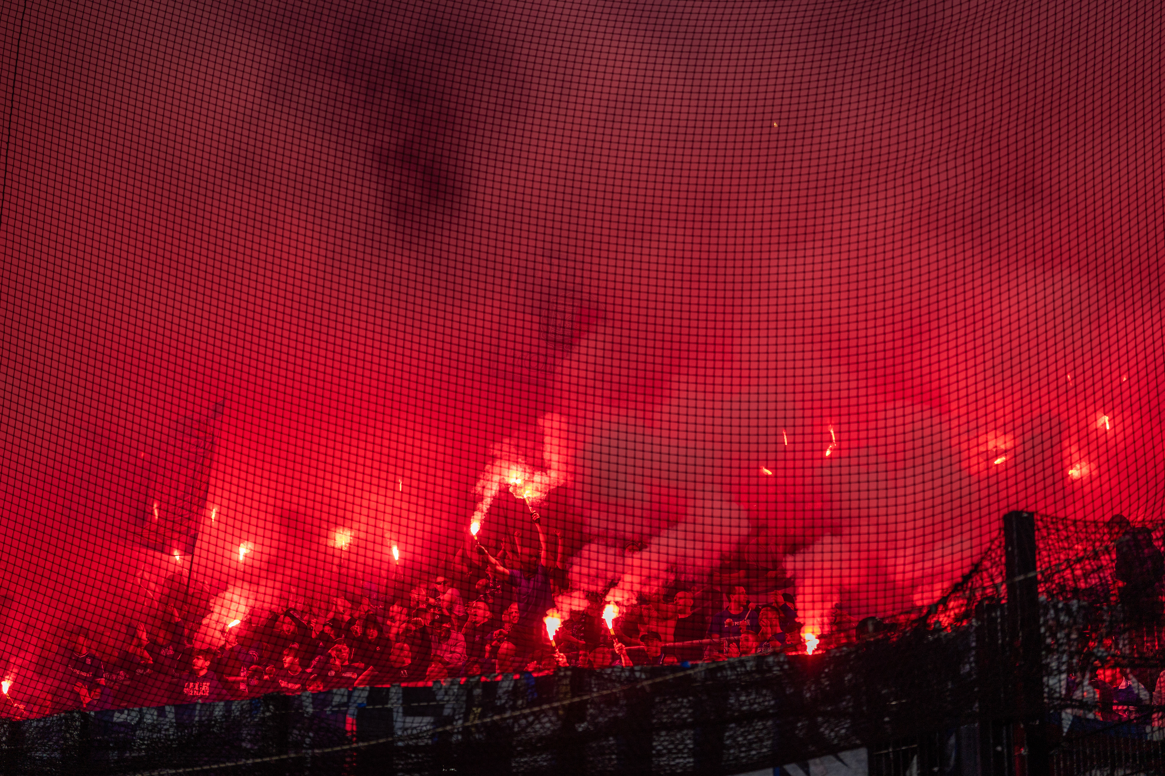 Ultras of Lech Poznan on fire