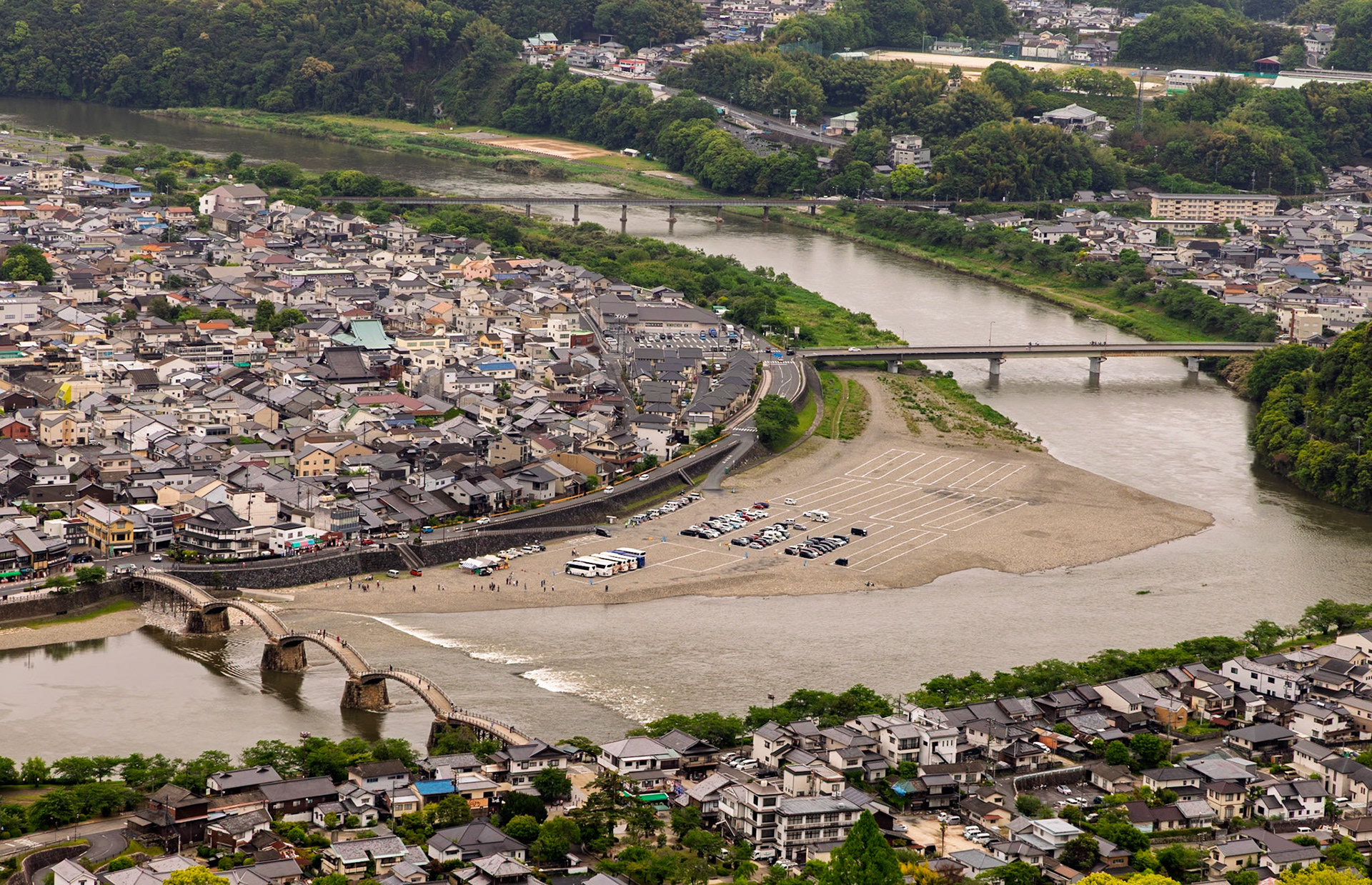 Kintaikyo Bridge near Hiroshima viewed from Iwakuni Castle