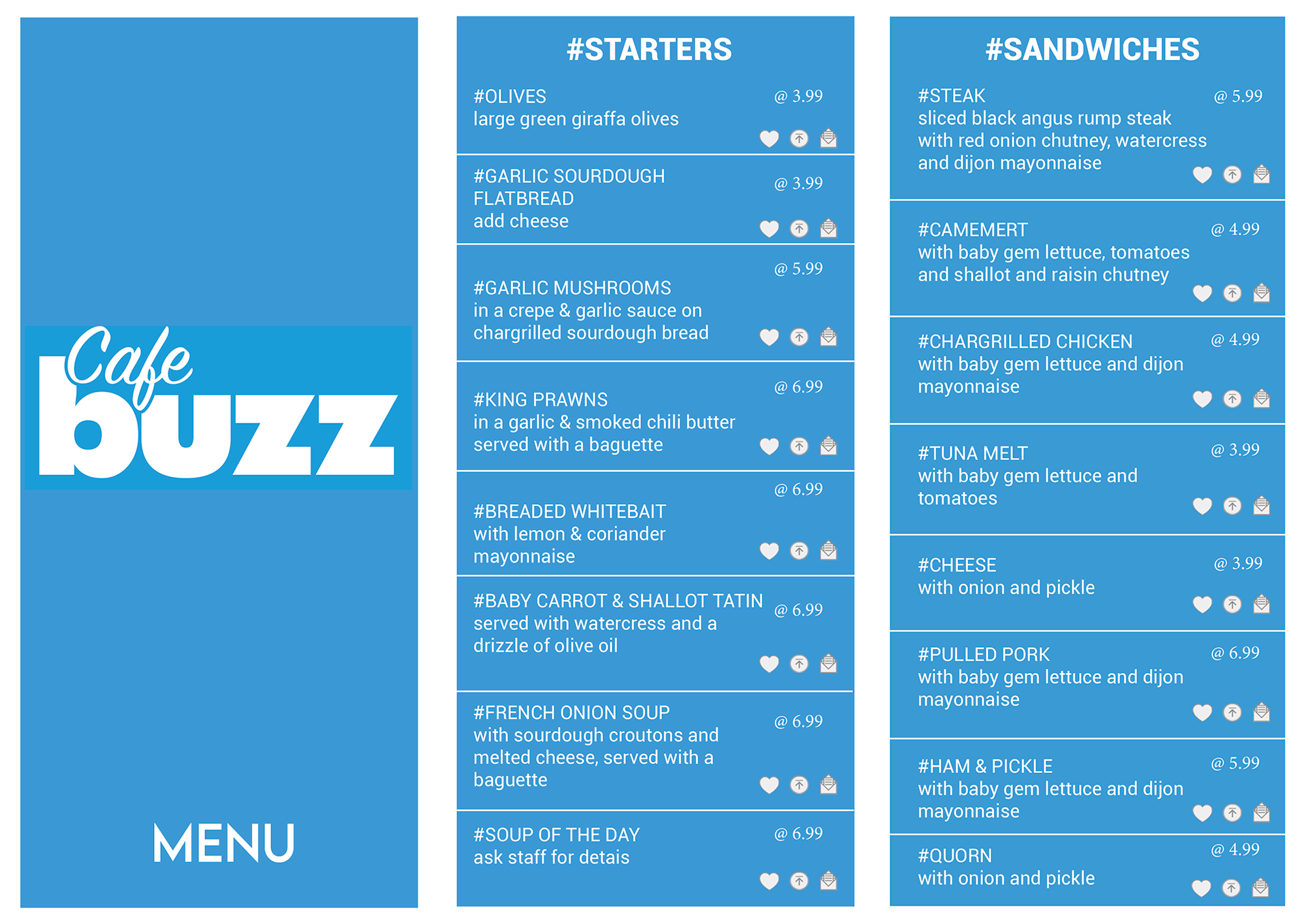 Cafe Buzz - Double Sided Menu - Set Dressing