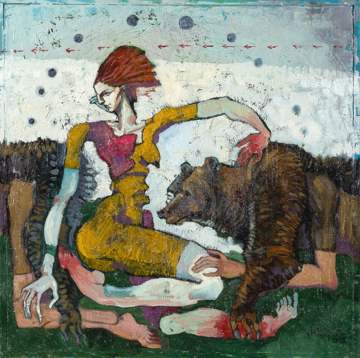A very tired bear, 2025 Oil on Canvas 19.68 x 19.68 x 1.77 Inches 50 x 50 x 4.5 cm