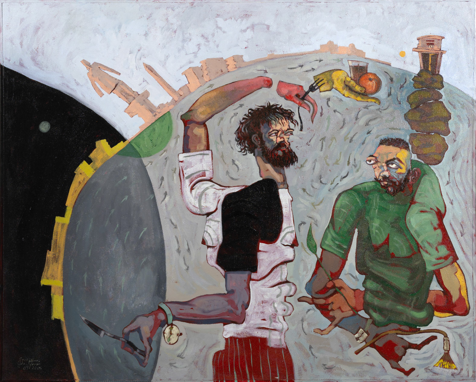 Arguing with my patreon, 2025 Oil on Canvas 59.05 x 47.24 x 1.77 Inches 150 x 120 x 4.5 cm