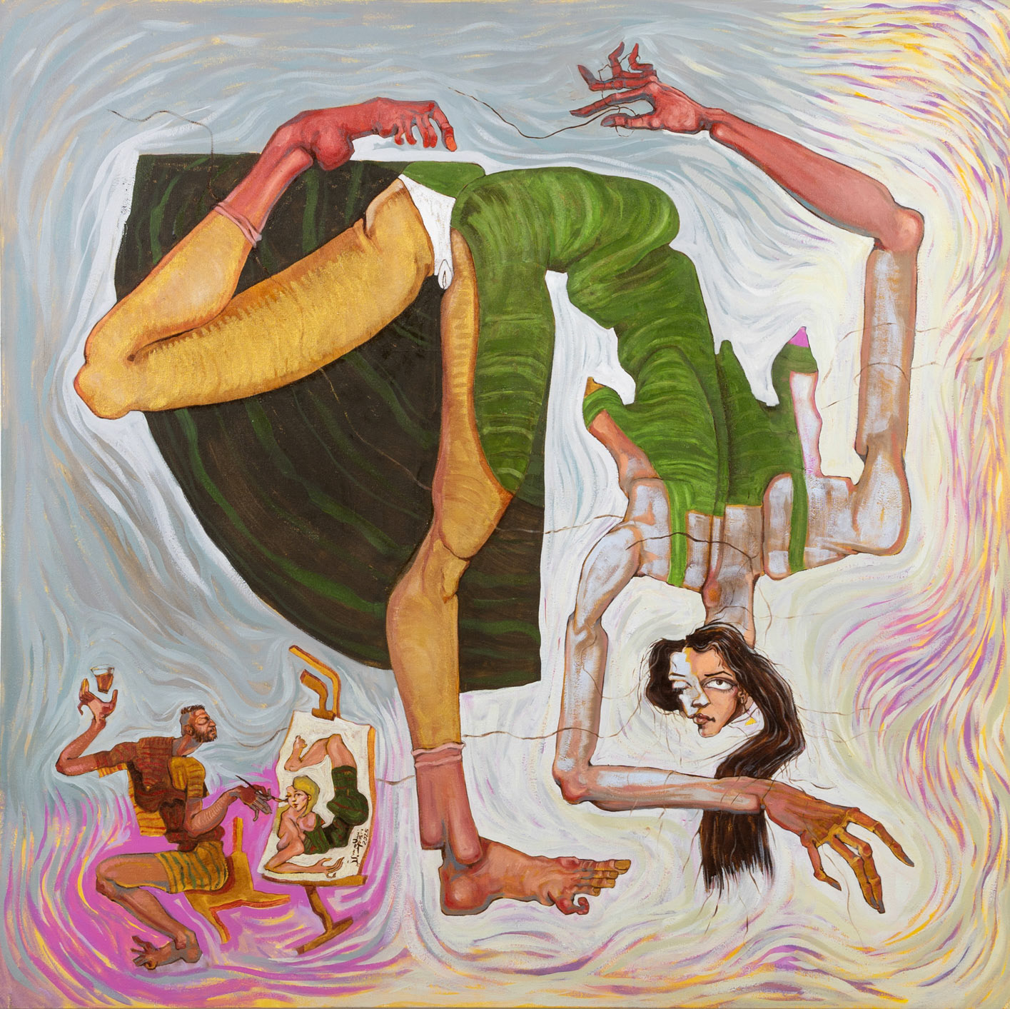 Posing for the artist, 2025 Oil on Canvas 59.84 x 59.84 x 1.57 Inches 152 x 152 x 4 cm