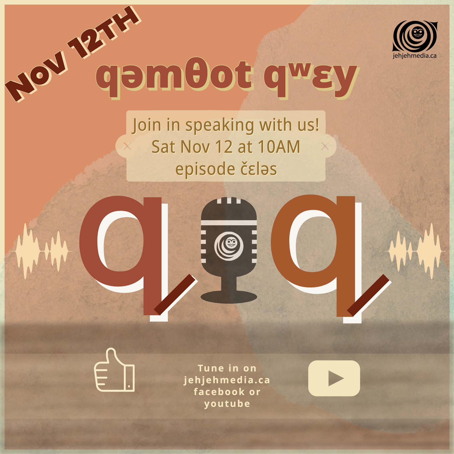 Social Media ad for qəmθot qʷɛy, a live stream show co-created and hosted by Zoe.