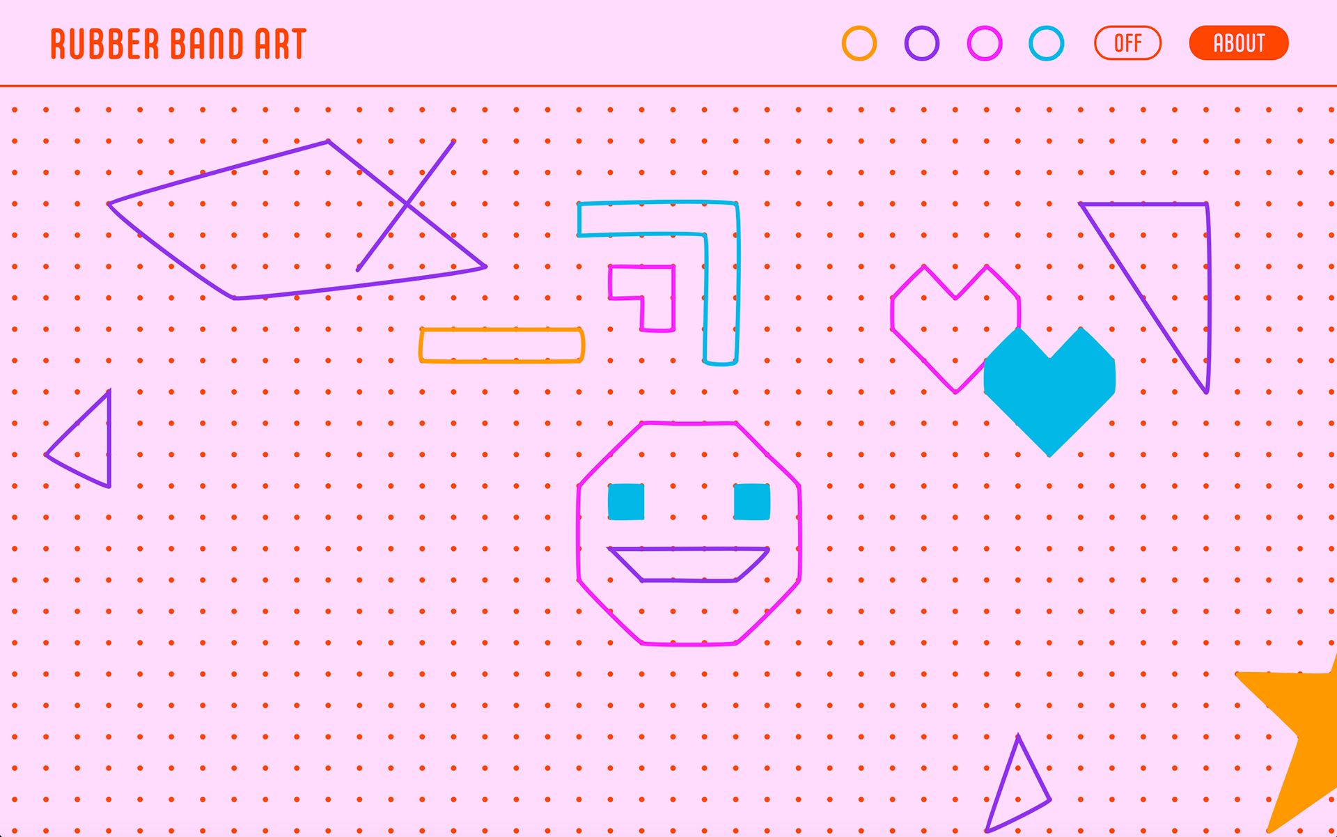 Still image of the GUI for Rubber Band Art. This was a desktop-only web application. See the interaction video at the bottom of this page!