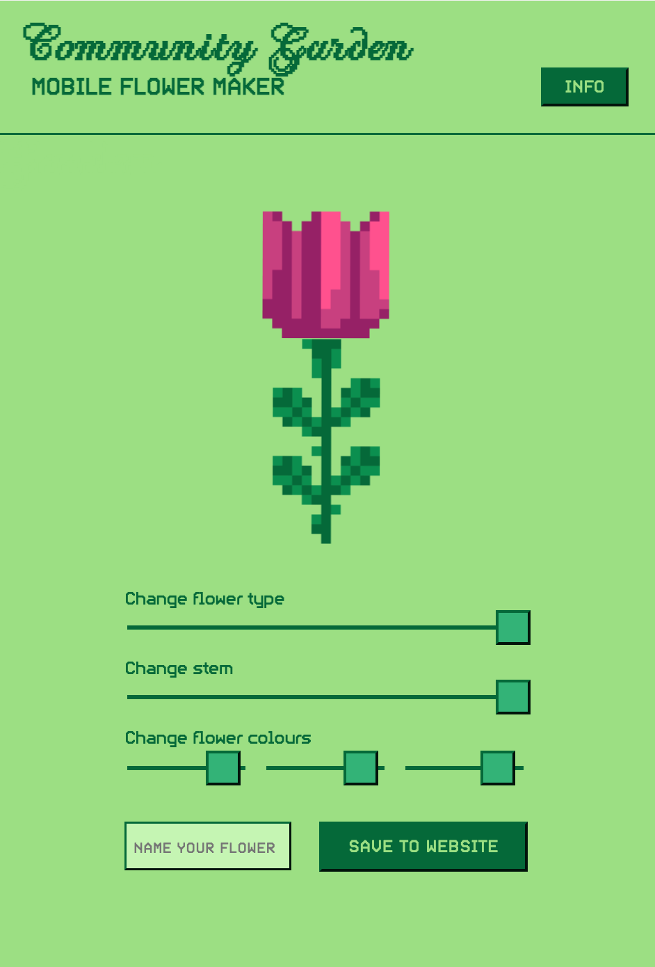 Mobile version of the garden website.
