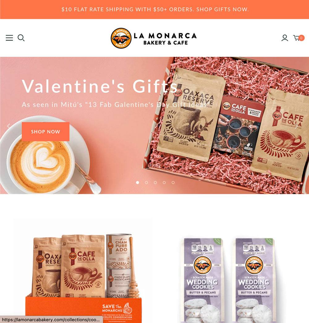 Website landing page with Valentine's-Themed hero header & product renderings