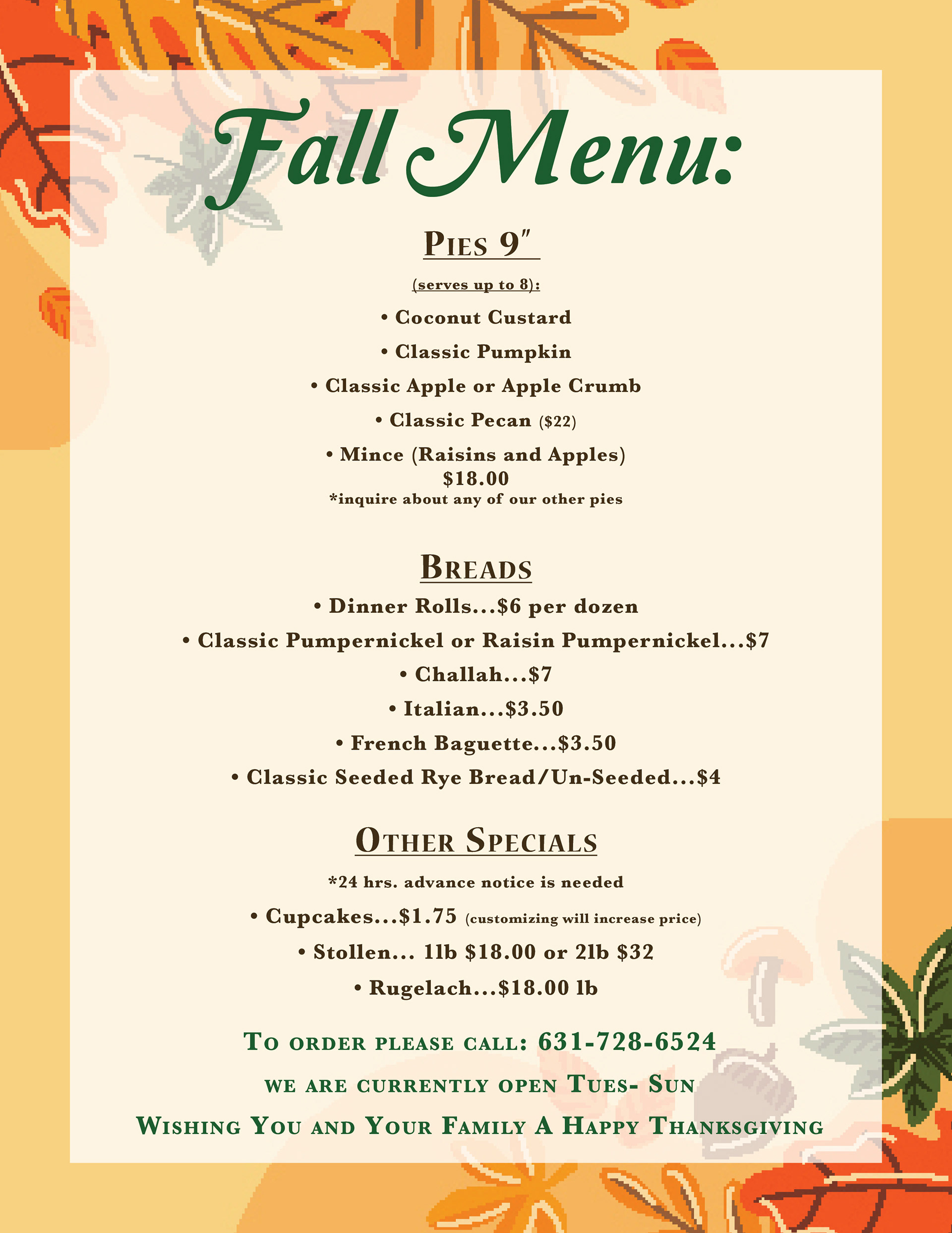 Fall 2020 Menu
