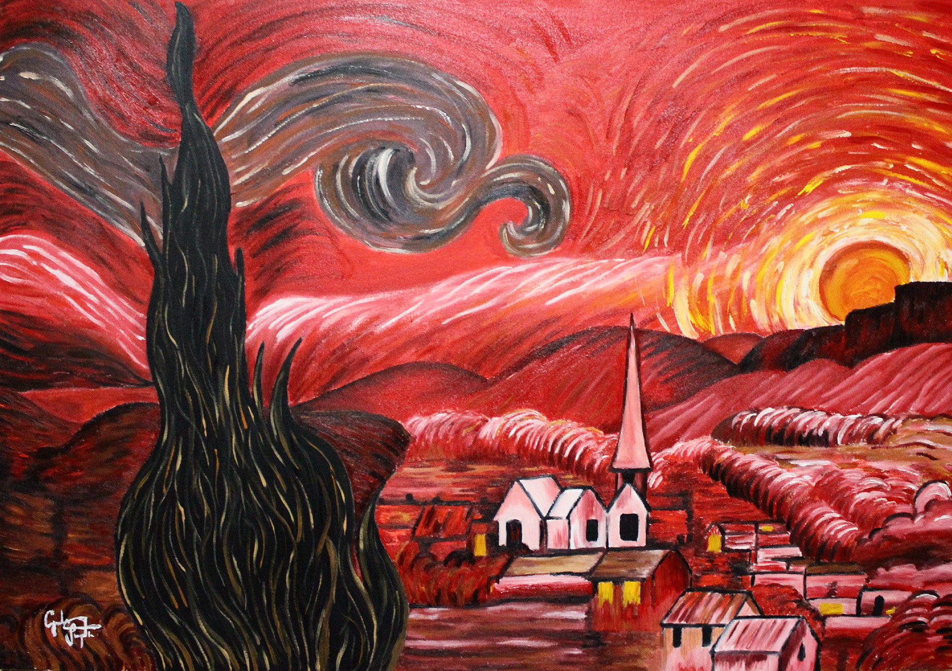 Tramonto Infuocato - Personal review of Van Gogh's "Notte Stellata" | 2013 Acrilic and Oil on Canvas 70x100