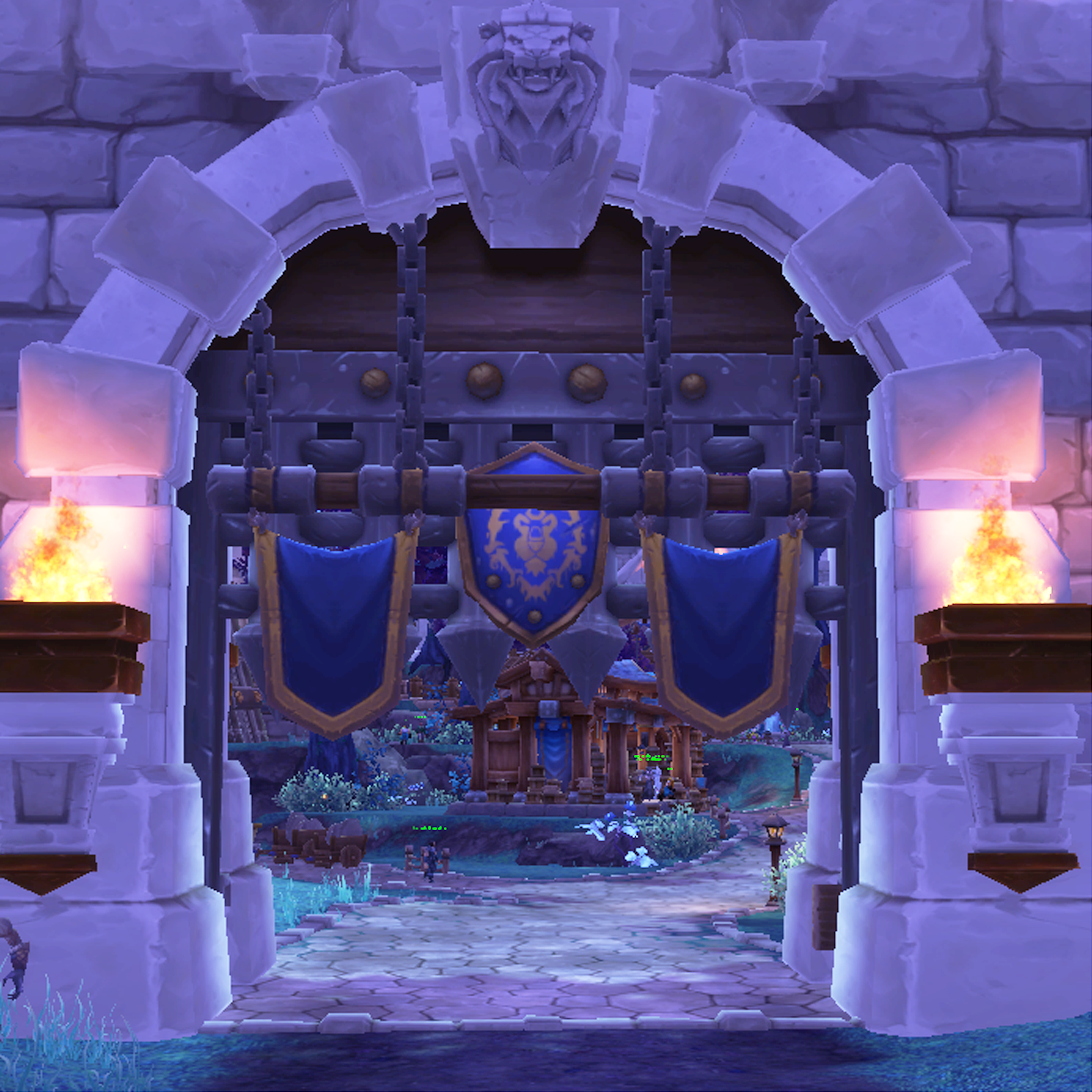 This is a screen shot taken from World of Warcraft to create a cloth banner to hang from the ceiling in the break room