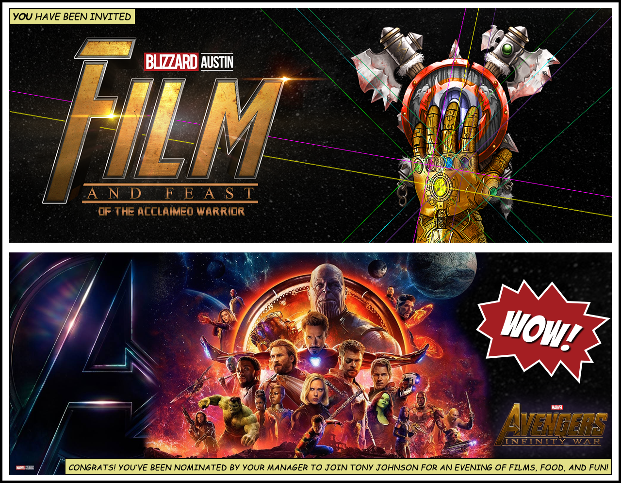 Avengers Themed Flyer created for Blizzard Austin’s Manager Recognition Movie Event at Alamo Drafthouse
