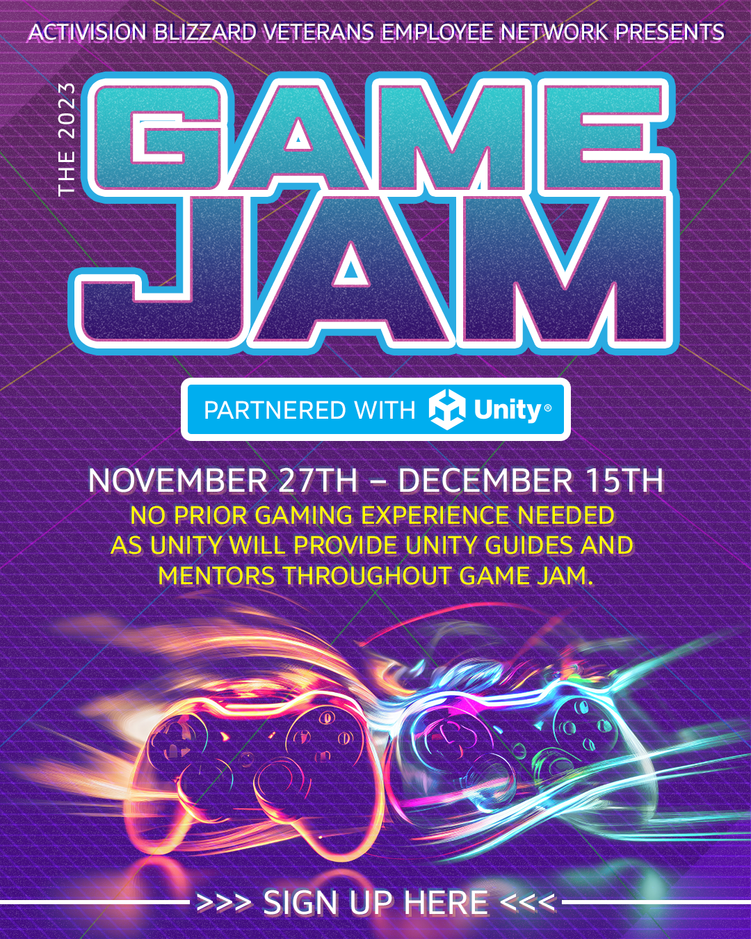 Flyer Created for Unity x ABK Veterans Employee Network Game Jam