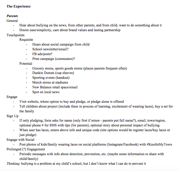 written description of customer journey for parents