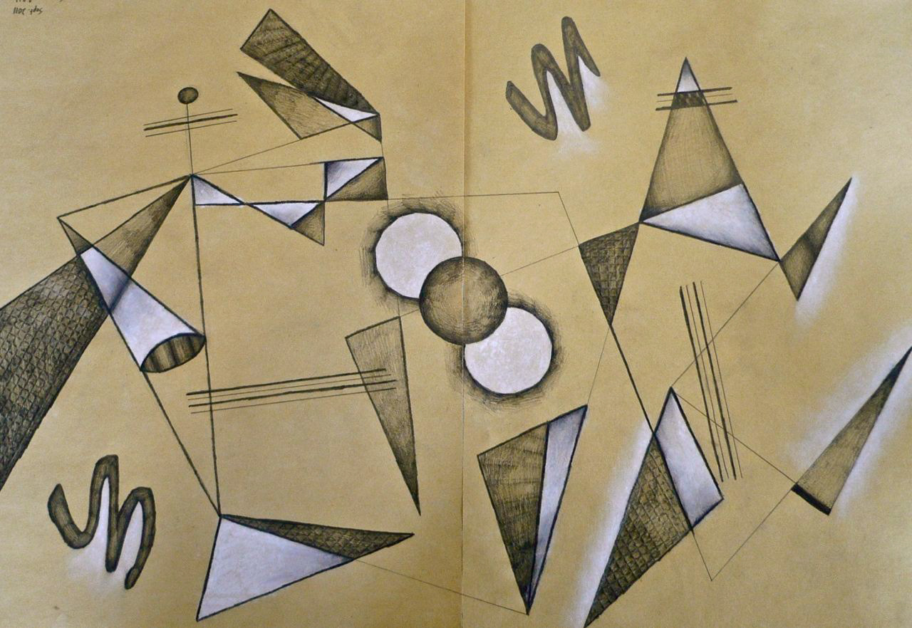 white chalk and graphite geographic sketch on tan paper