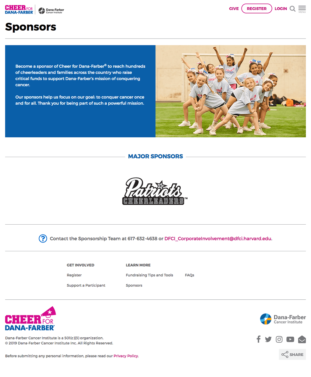 Cheer for Dana-Farber Sponsors page
