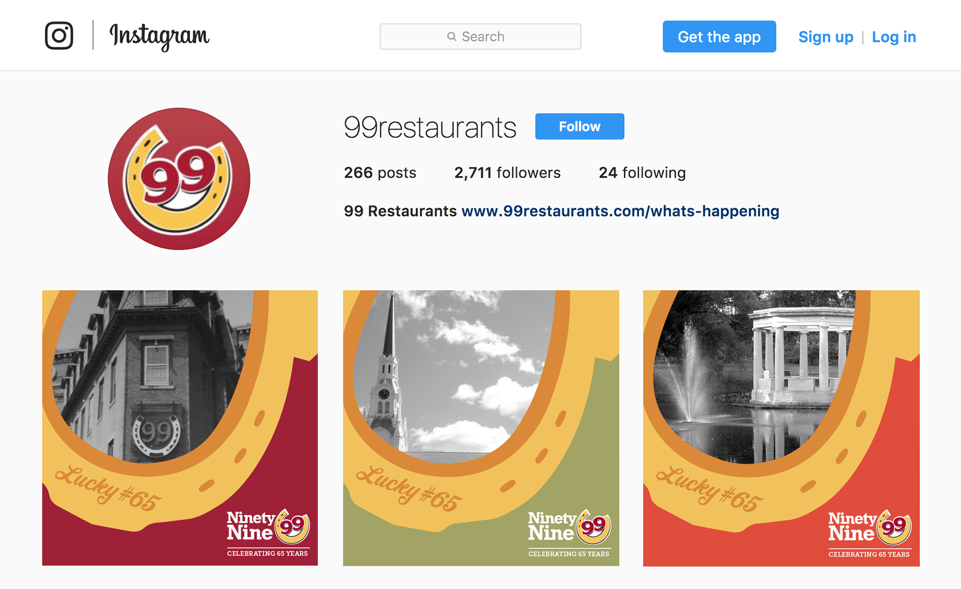 preview of 99 Restaurants' instagram (desktop) page with sample posts