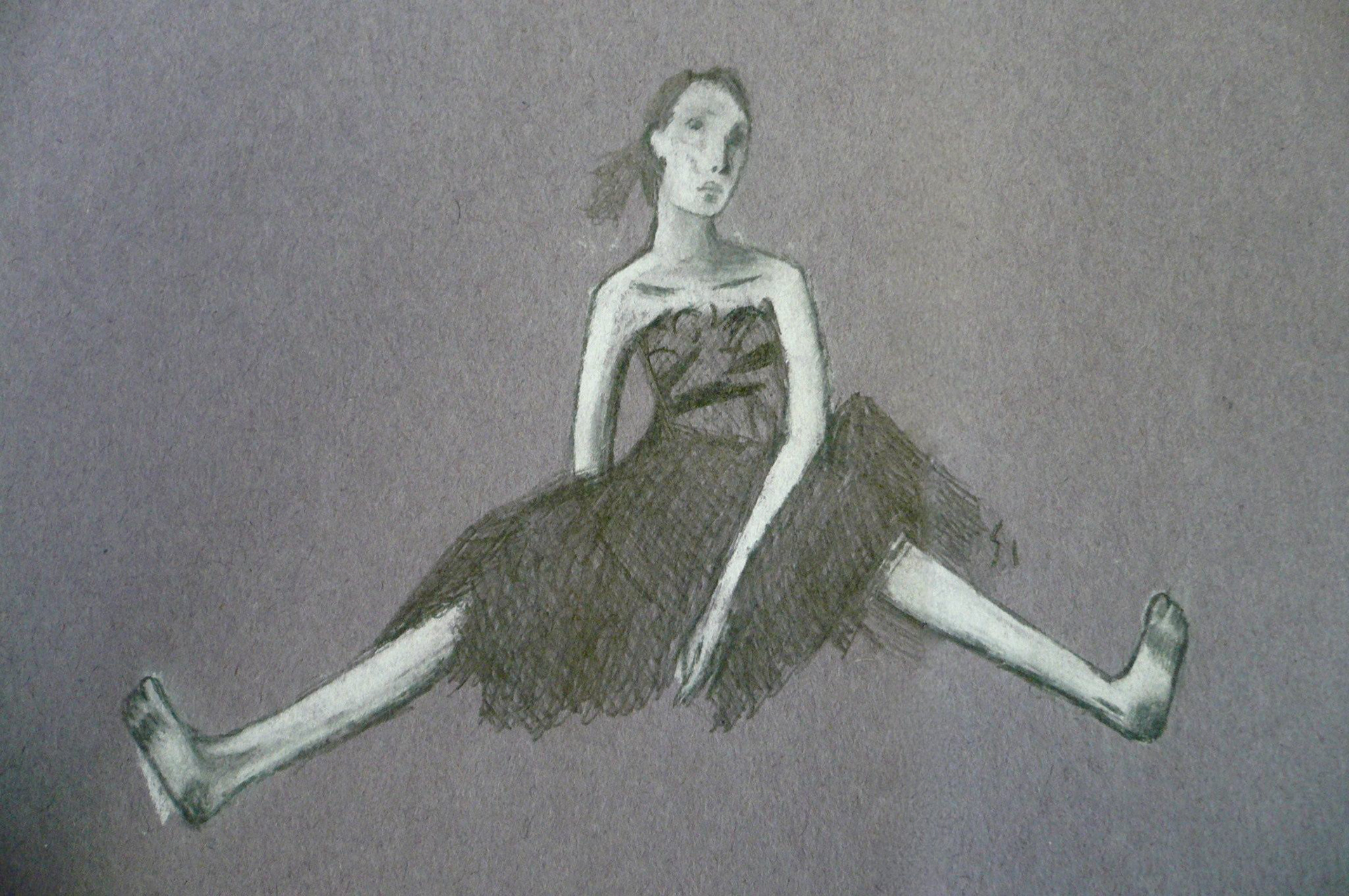 white conte and graphite sketch of a seated female