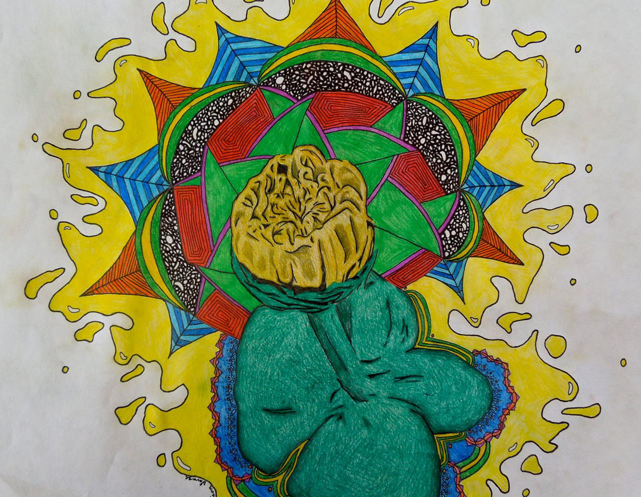 flower drawing surrounded by abstract designs