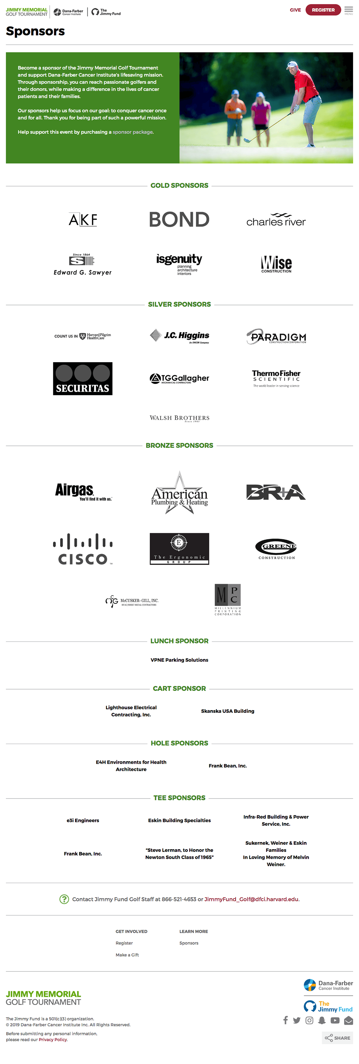 Jimmy Memorial Golf Tournament Sponsors page