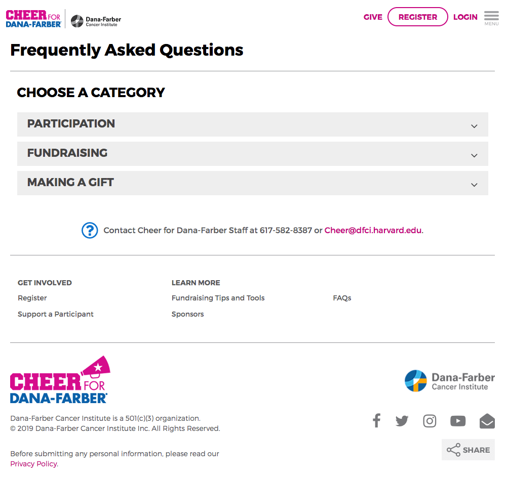 Cheer for Dana-Farber Frequently Asked Questions page