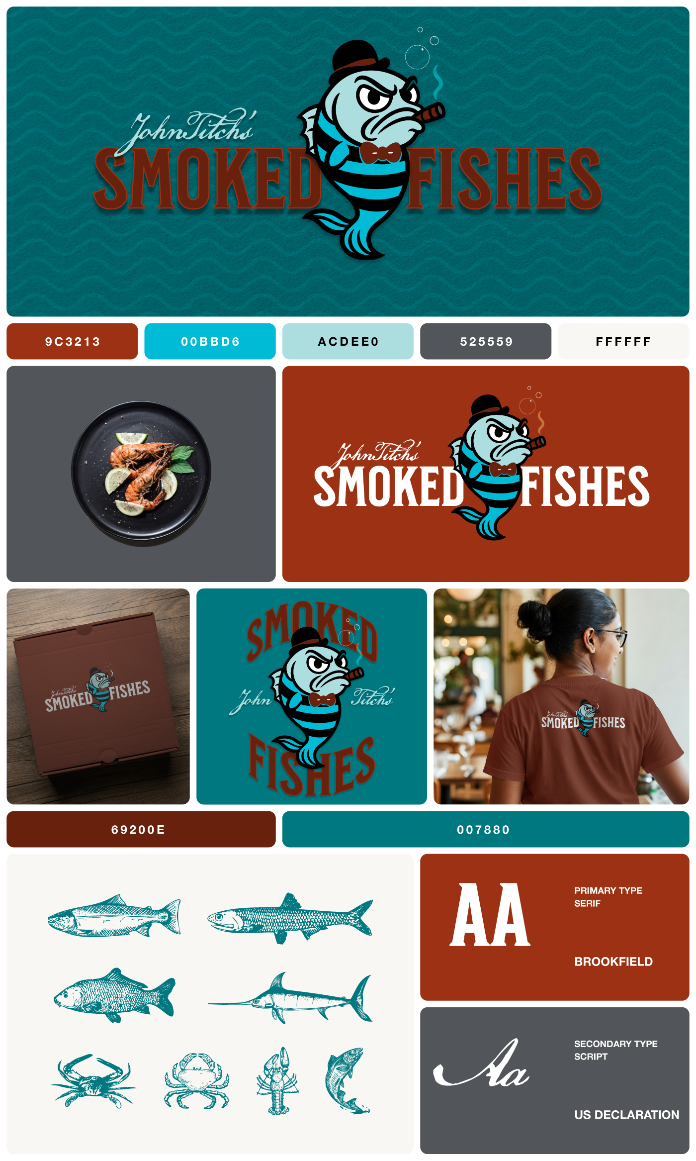 illustrated brand logo design for smoked fish company
