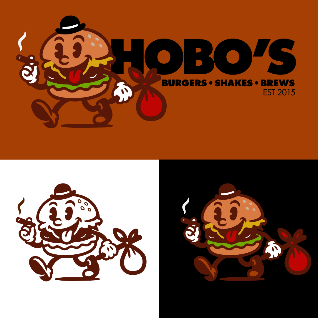 vintage mascot character logo brand redesign for restaurant 