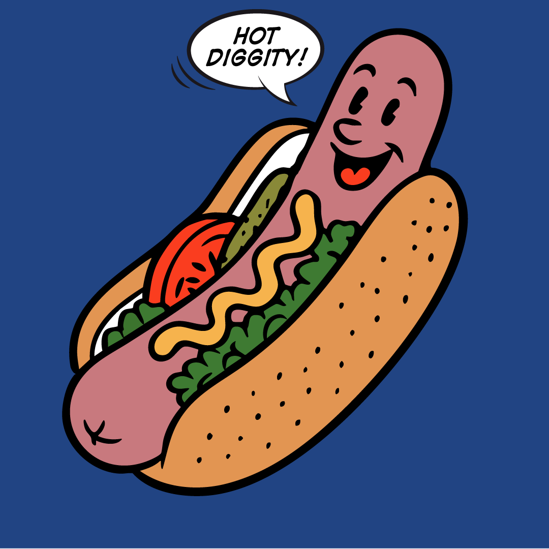 fun food illustration of a hot dog