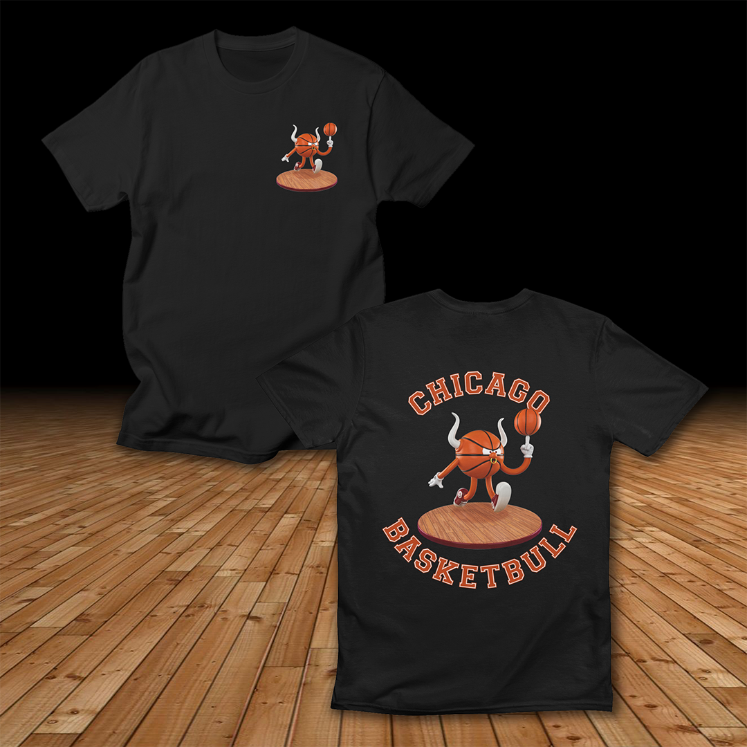 fun 3d character illustration of a chicago bulls basketball t-shirt