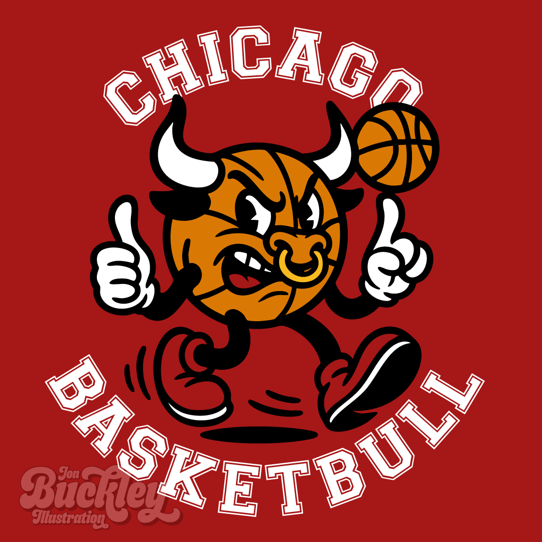 vintage mascot logo for chicago bulls basketball
