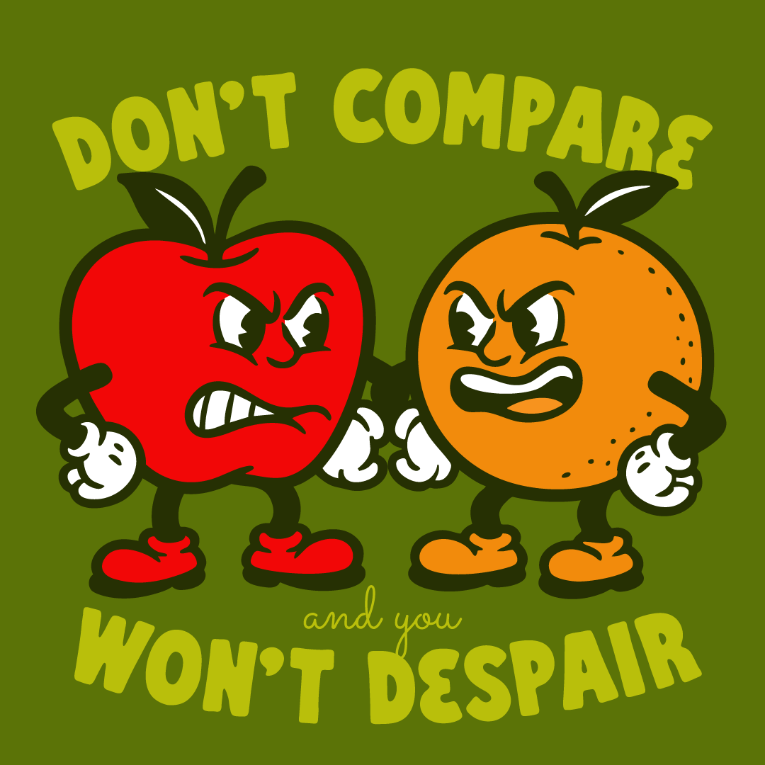 editorial illustration about comparisons between apples and oranges